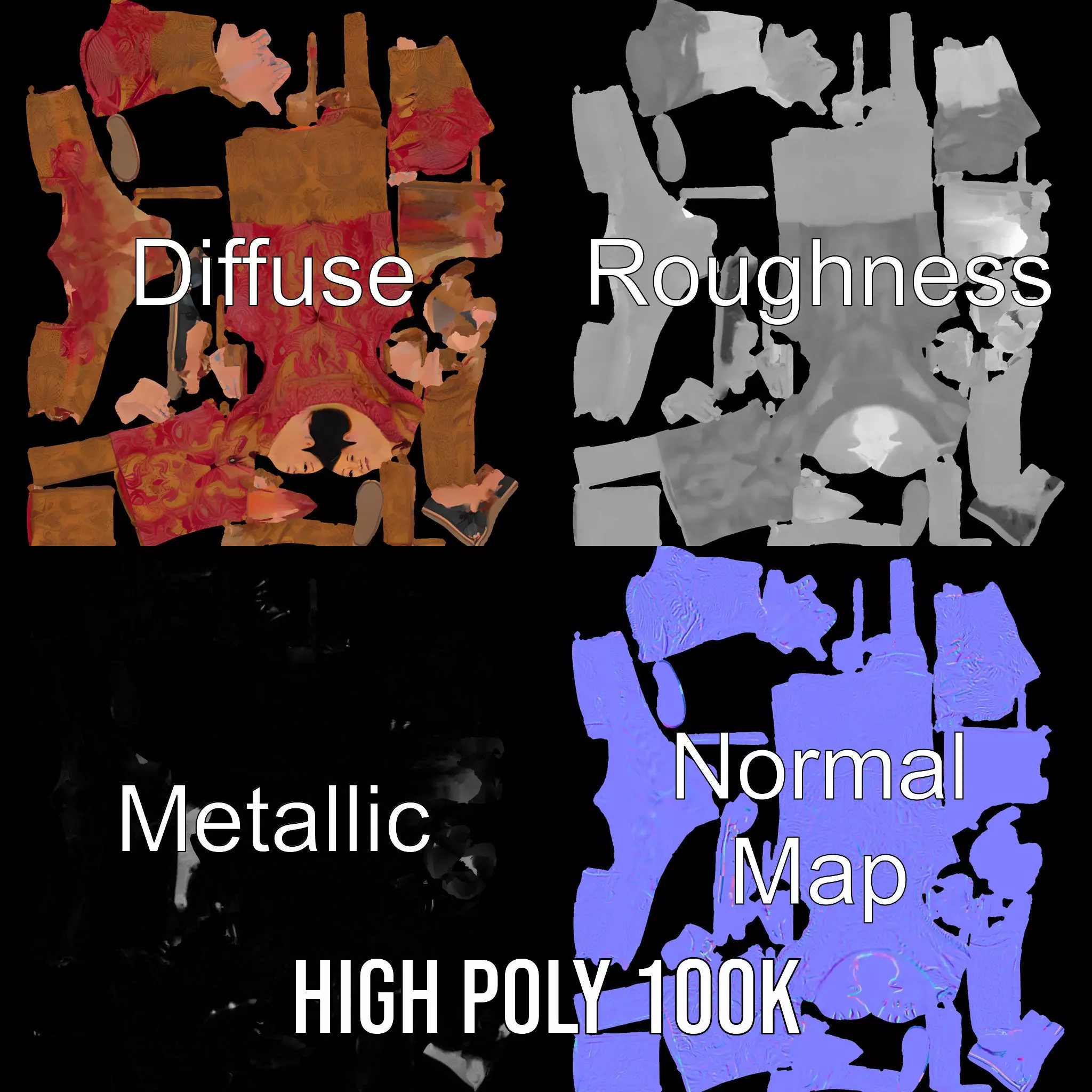 Intricate Batik Outfit model pack Low-poly 3D model_3