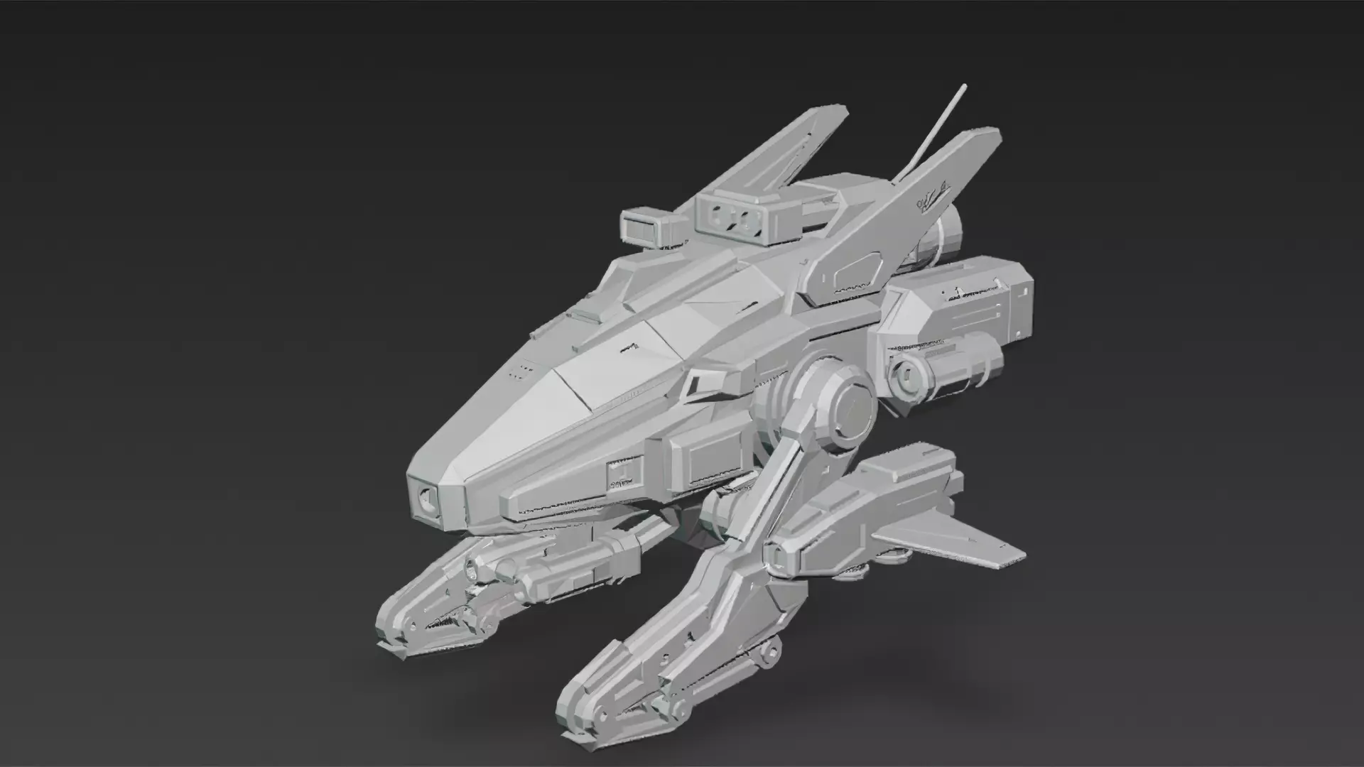 Futuristic Cyber Military Drone Aircraft PBR 3D Model Low-poly 3D model_9