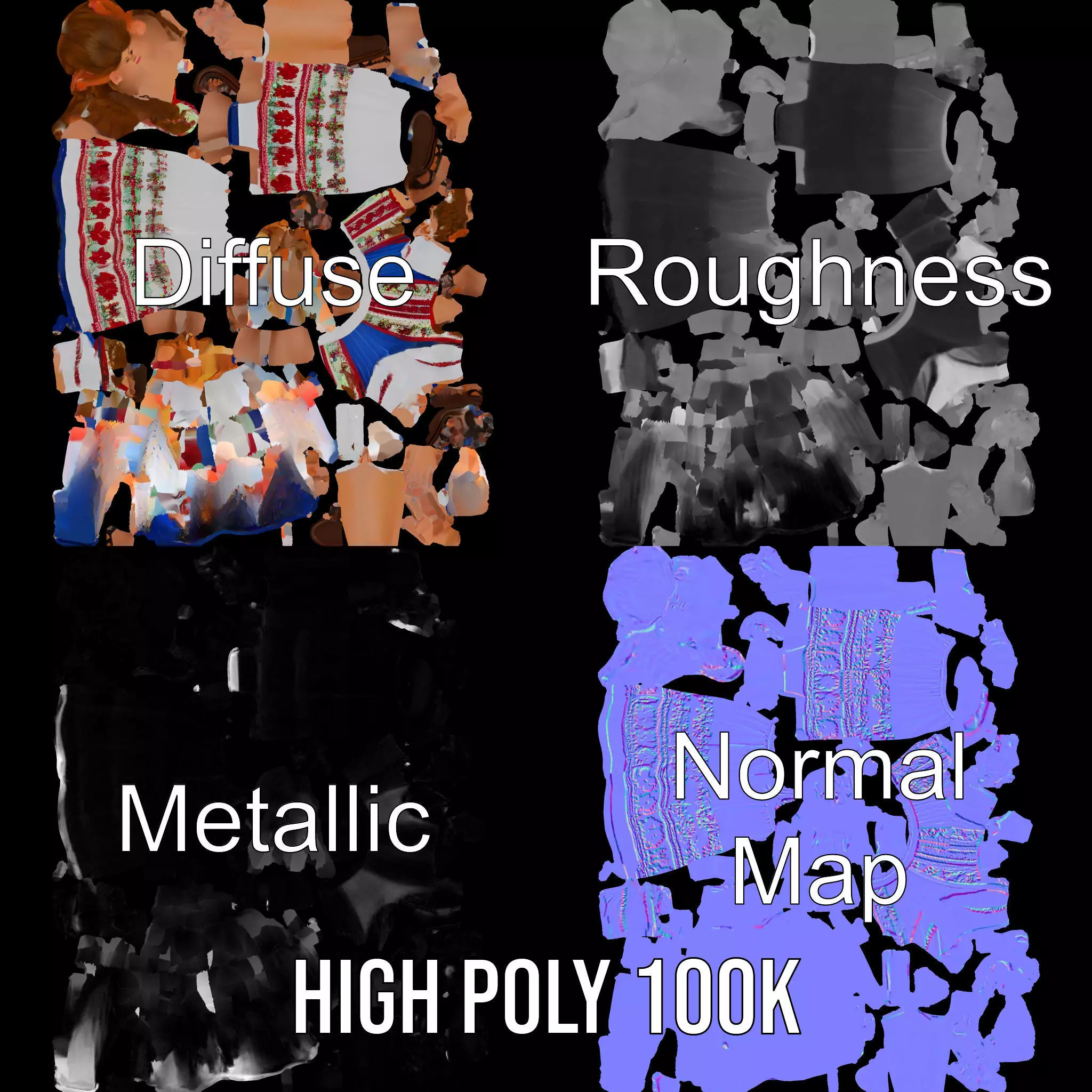 Traditional Folklore Dress model pack Low-poly 3D model_3