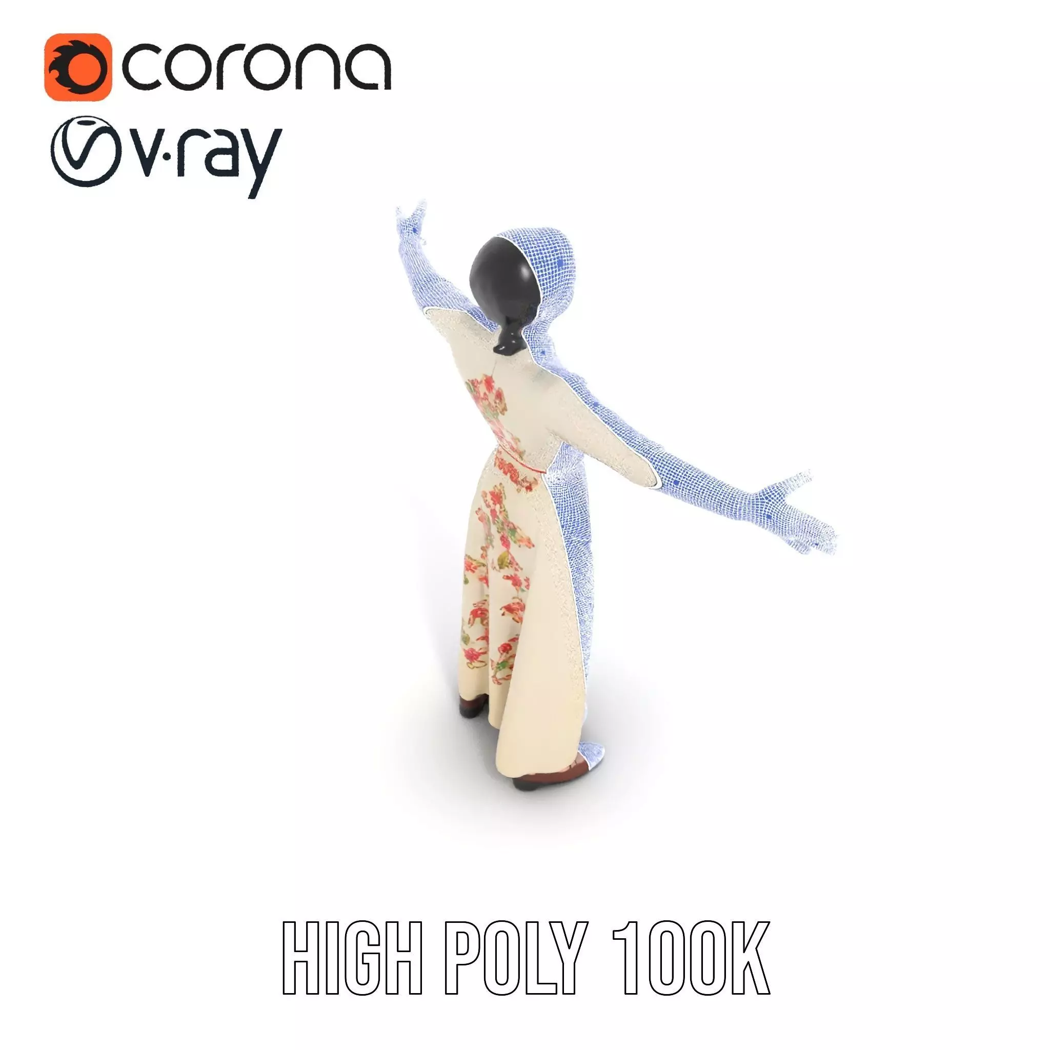 Elegant Floral Dress model pack Low-poly 3D model_34