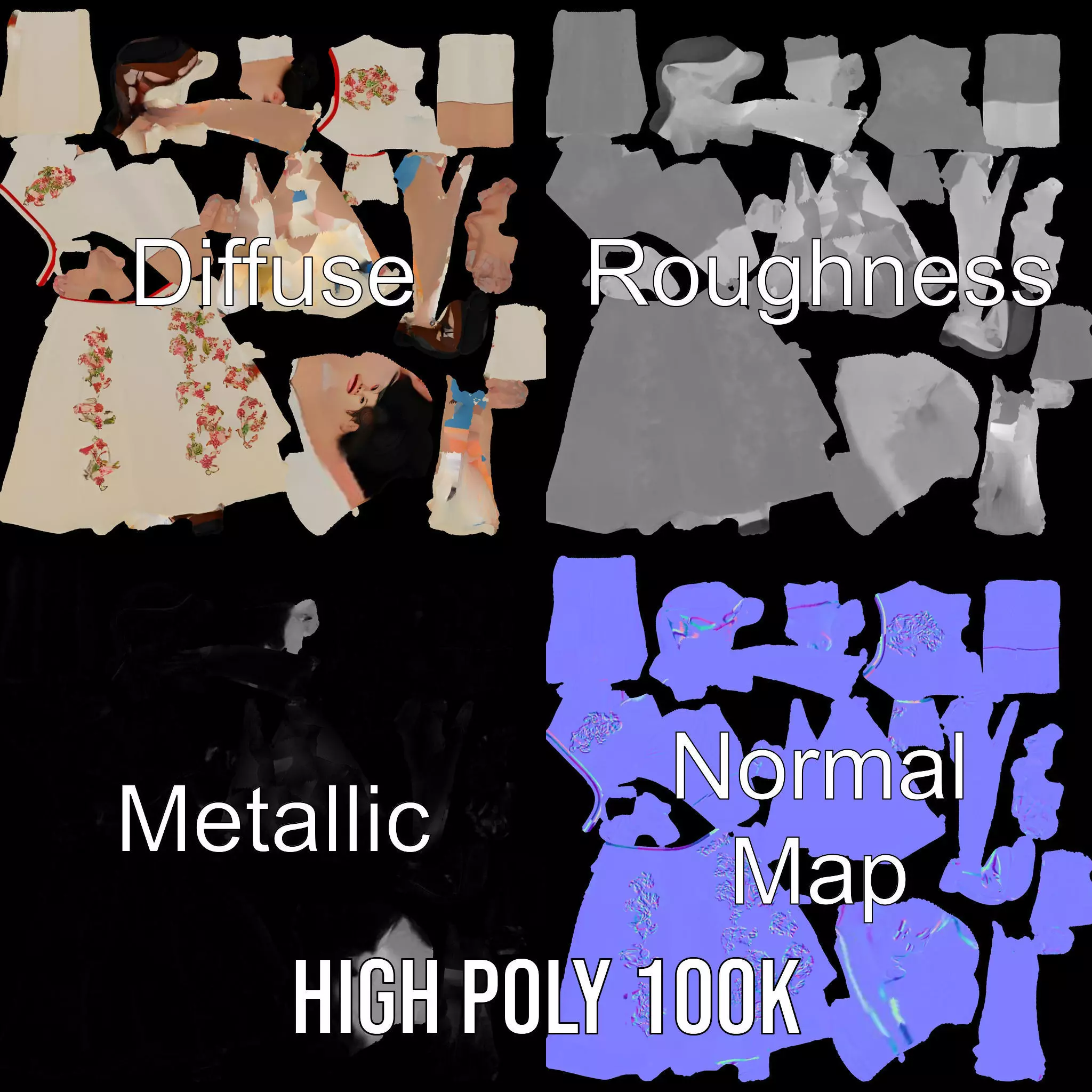 Elegant Floral Dress model pack Low-poly 3D model_3