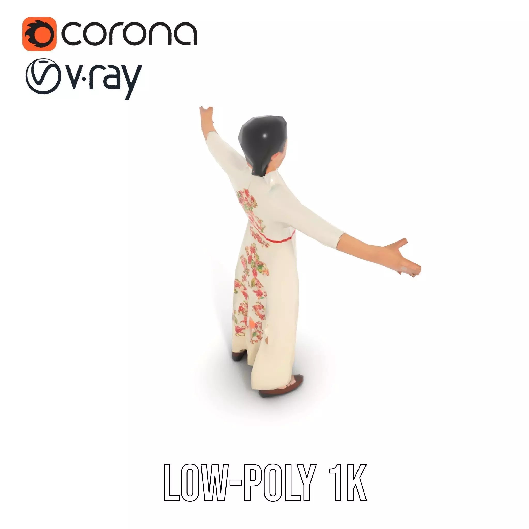 Elegant Floral Dress model pack Low-poly 3D model_9