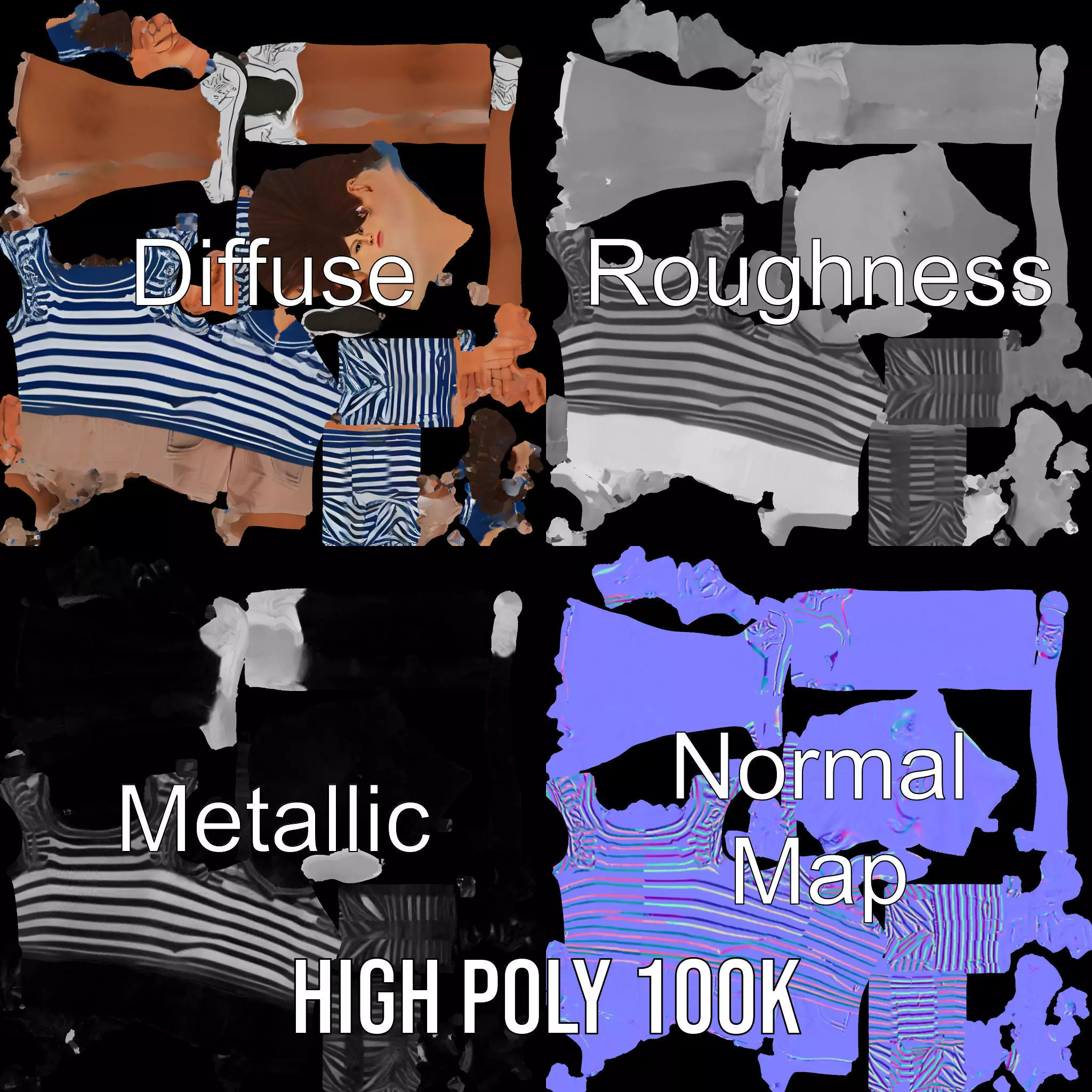 Striped Sailor Outfit model pack Low-poly 3D model_3