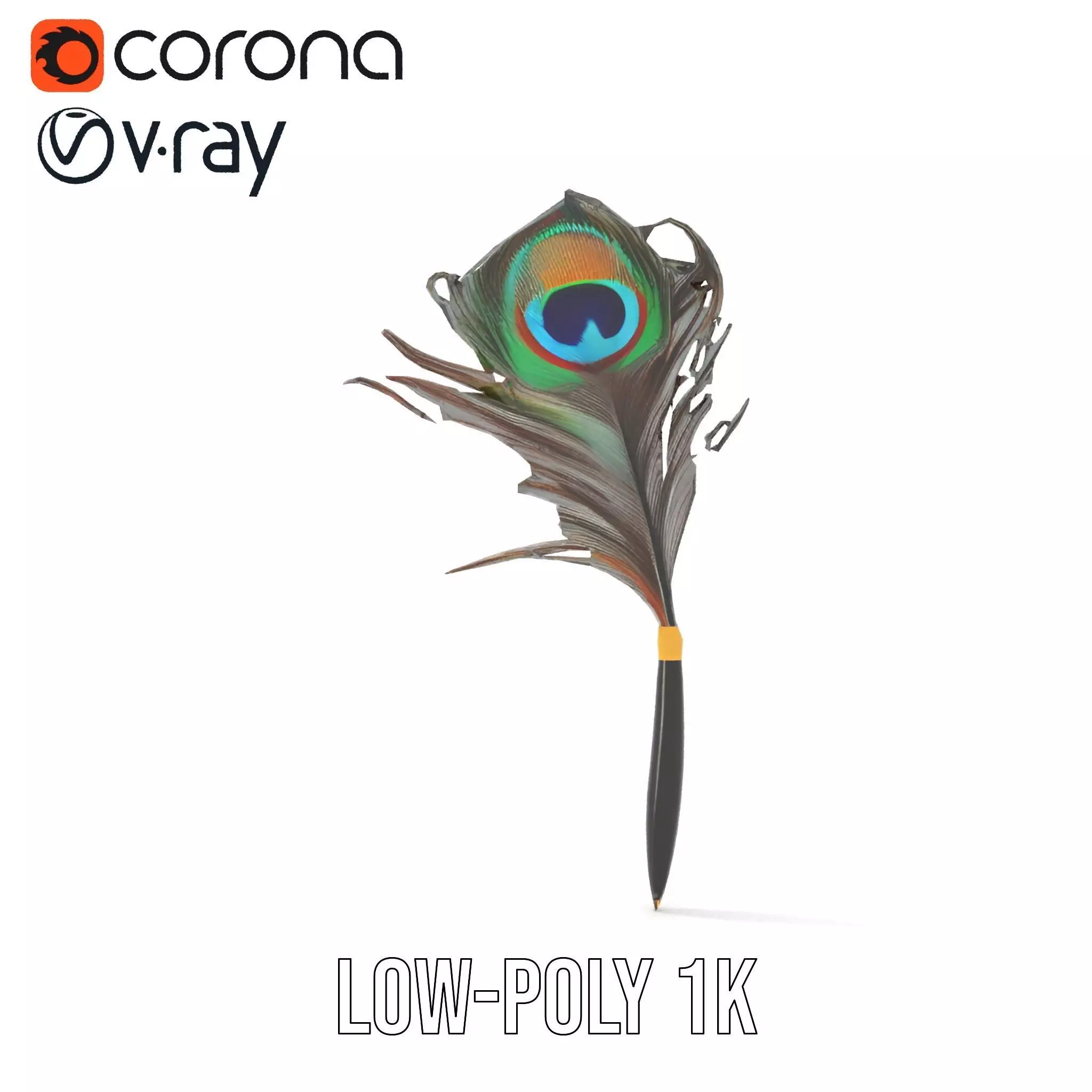 Elegant Peacock Quill Pen model pack Low-poly 3D model_31