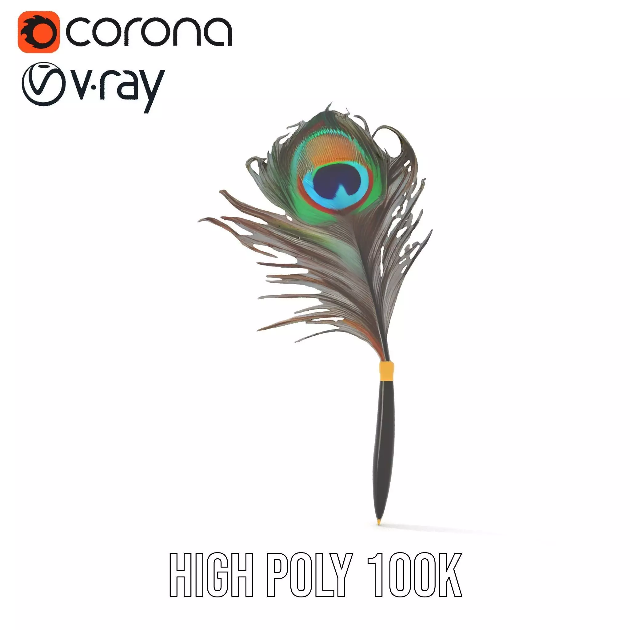 Elegant Peacock Quill Pen model pack Low-poly 3D model_29
