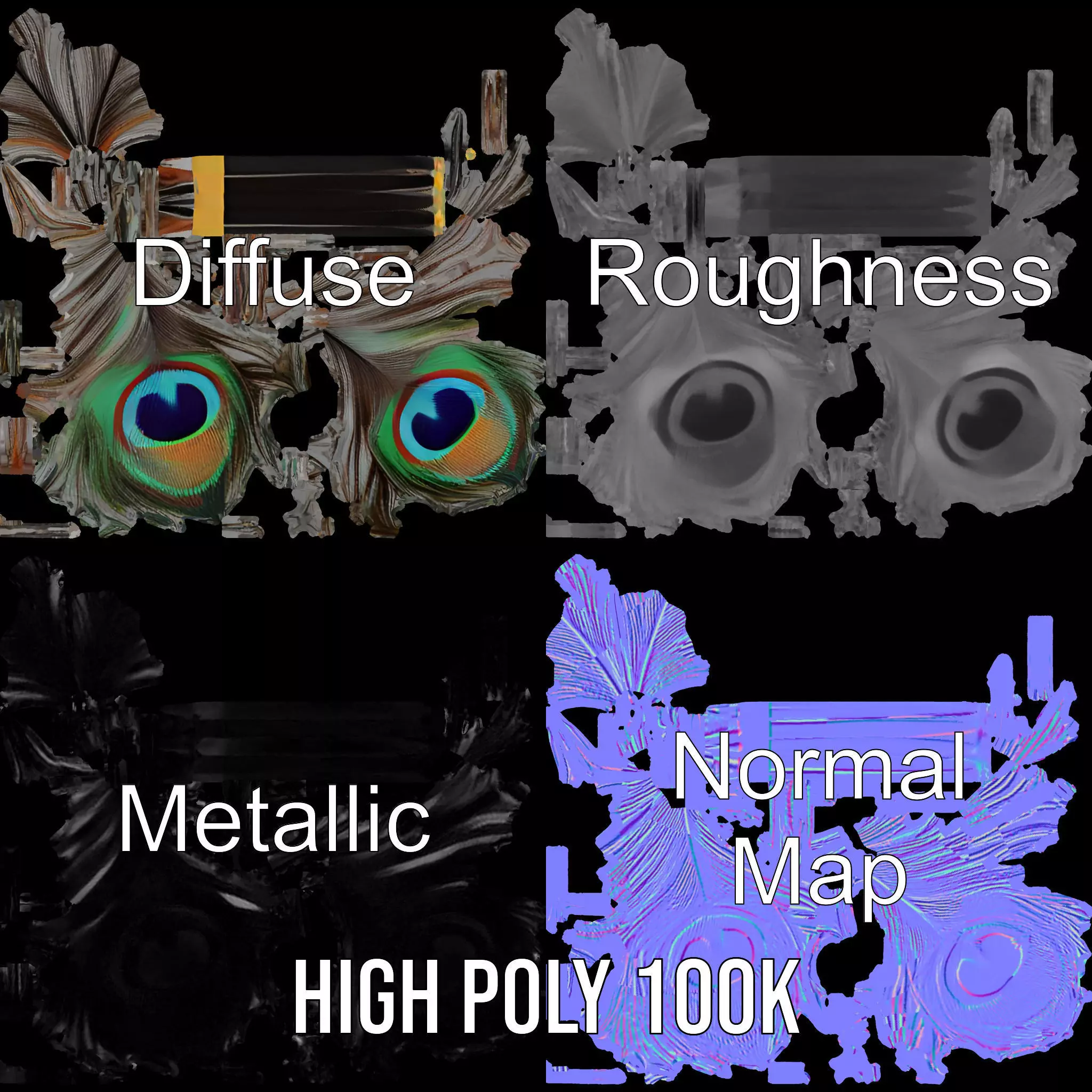 Elegant Peacock Quill Pen model pack Low-poly 3D model_3