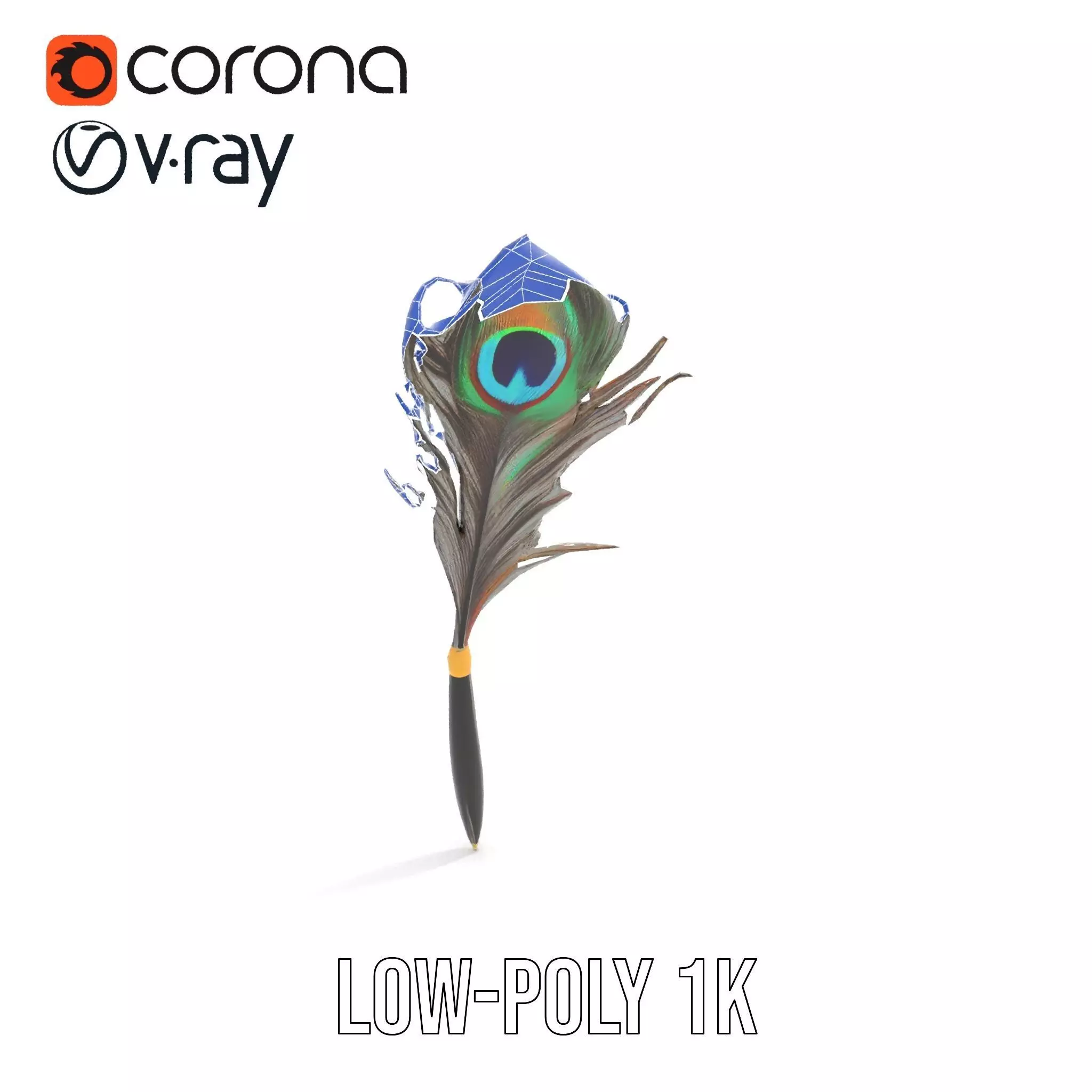 Elegant Peacock Quill Pen model pack Low-poly 3D model_14