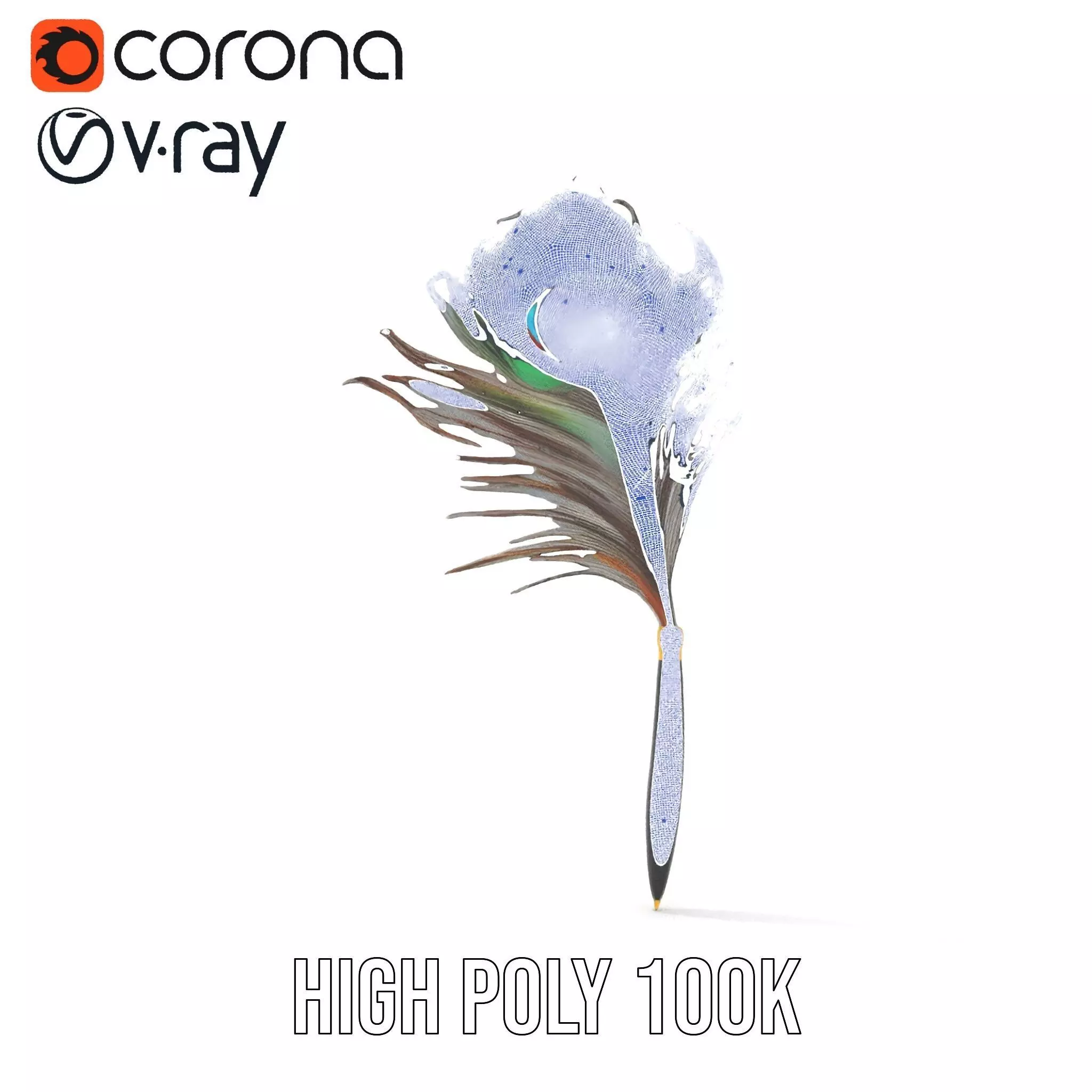 Elegant Peacock Quill Pen model pack Low-poly 3D model_33