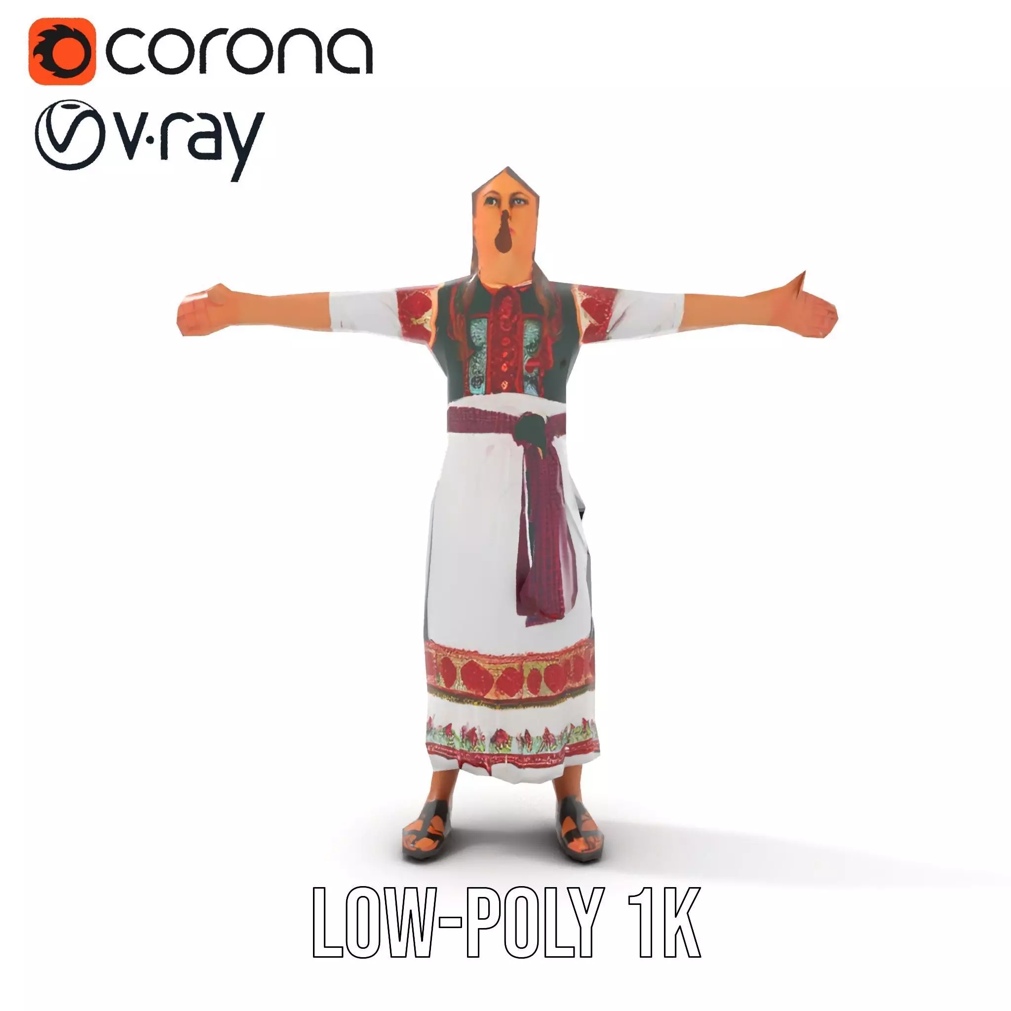Traditional Folk Dress model pack Low-poly 3D model_7