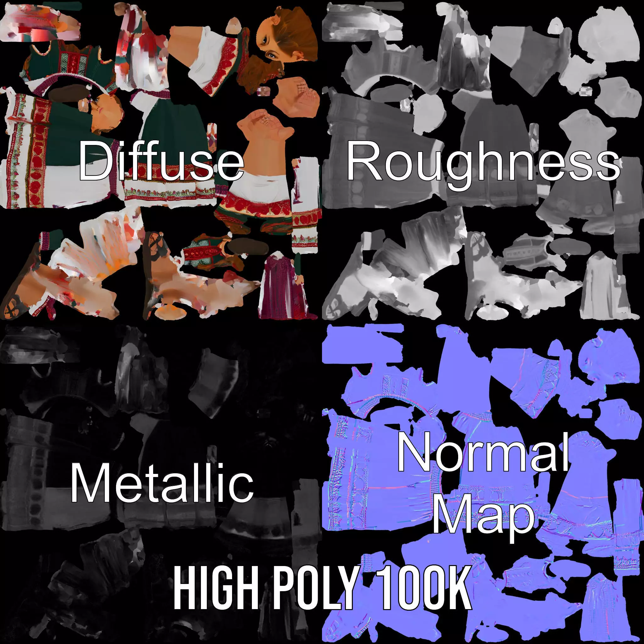 Traditional Folk Dress model pack Low-poly 3D model_3