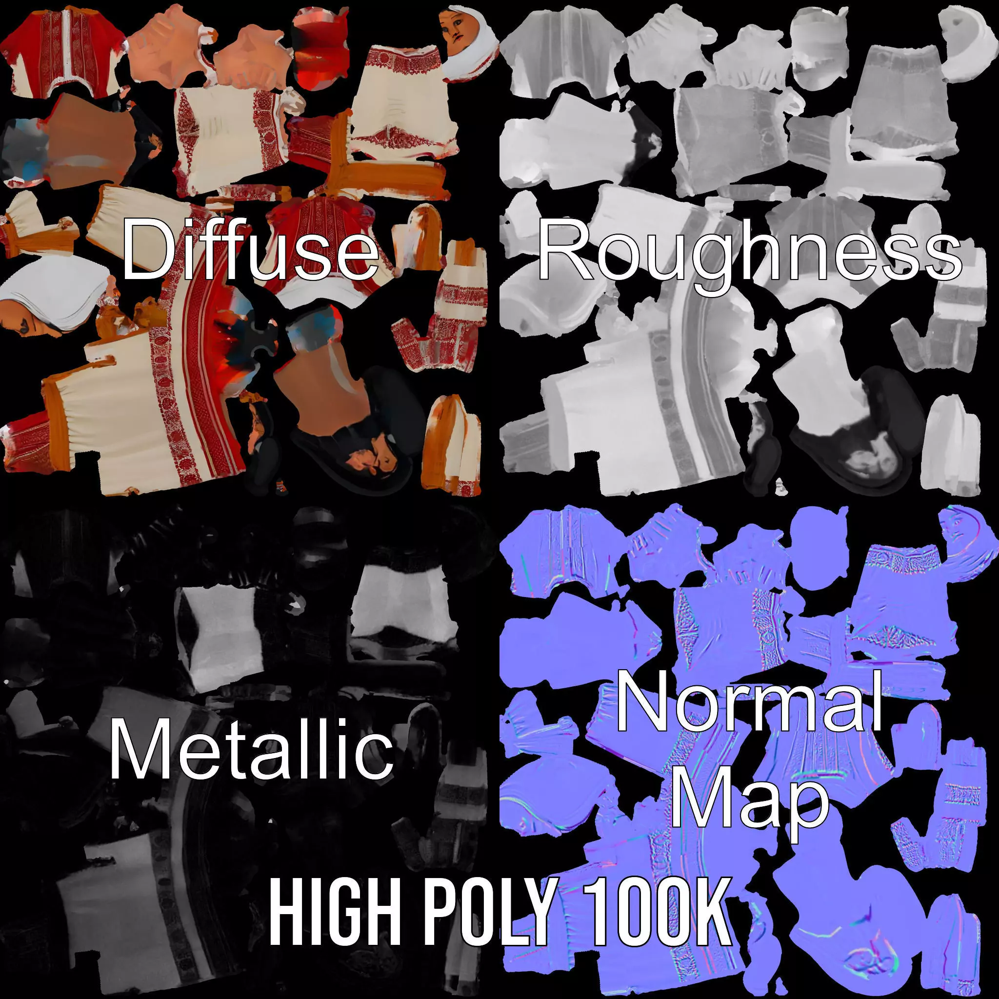 Traditional Embroidered Dress model pack Low-poly 3D model_3