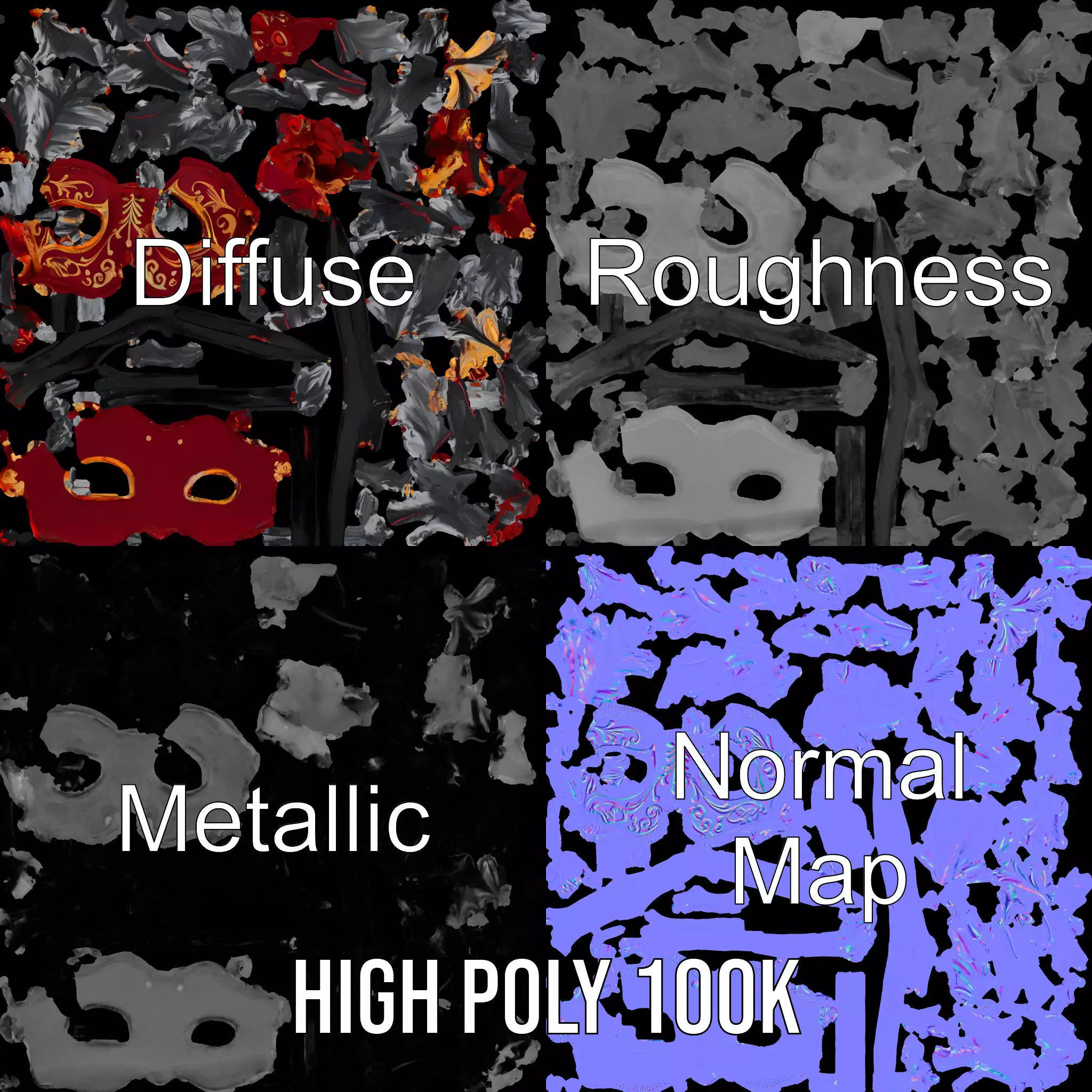 Elegant Venetian Mask model pack Low-poly 3D model_3