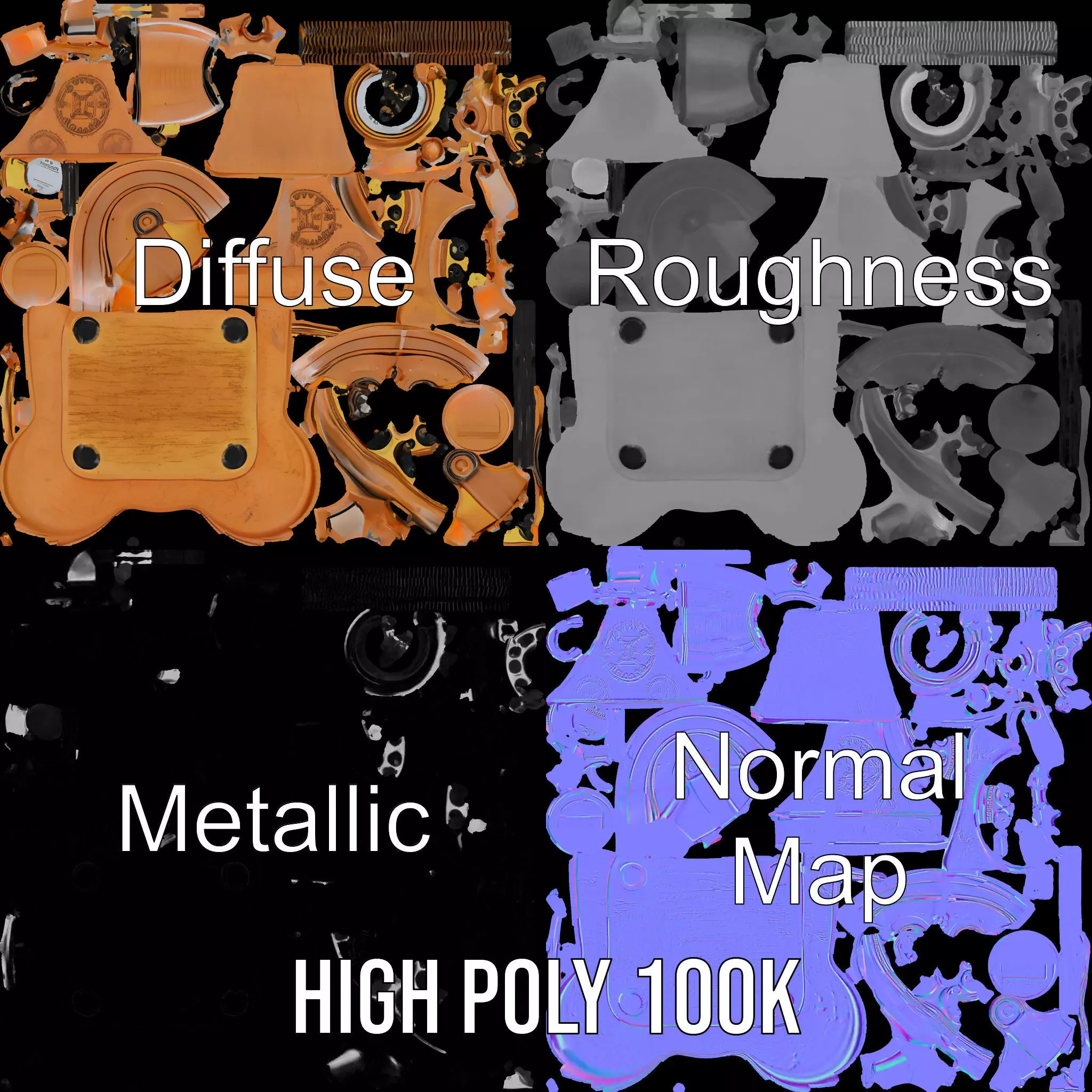 Vintage Copper Phone model pack Low-poly 3D model_3