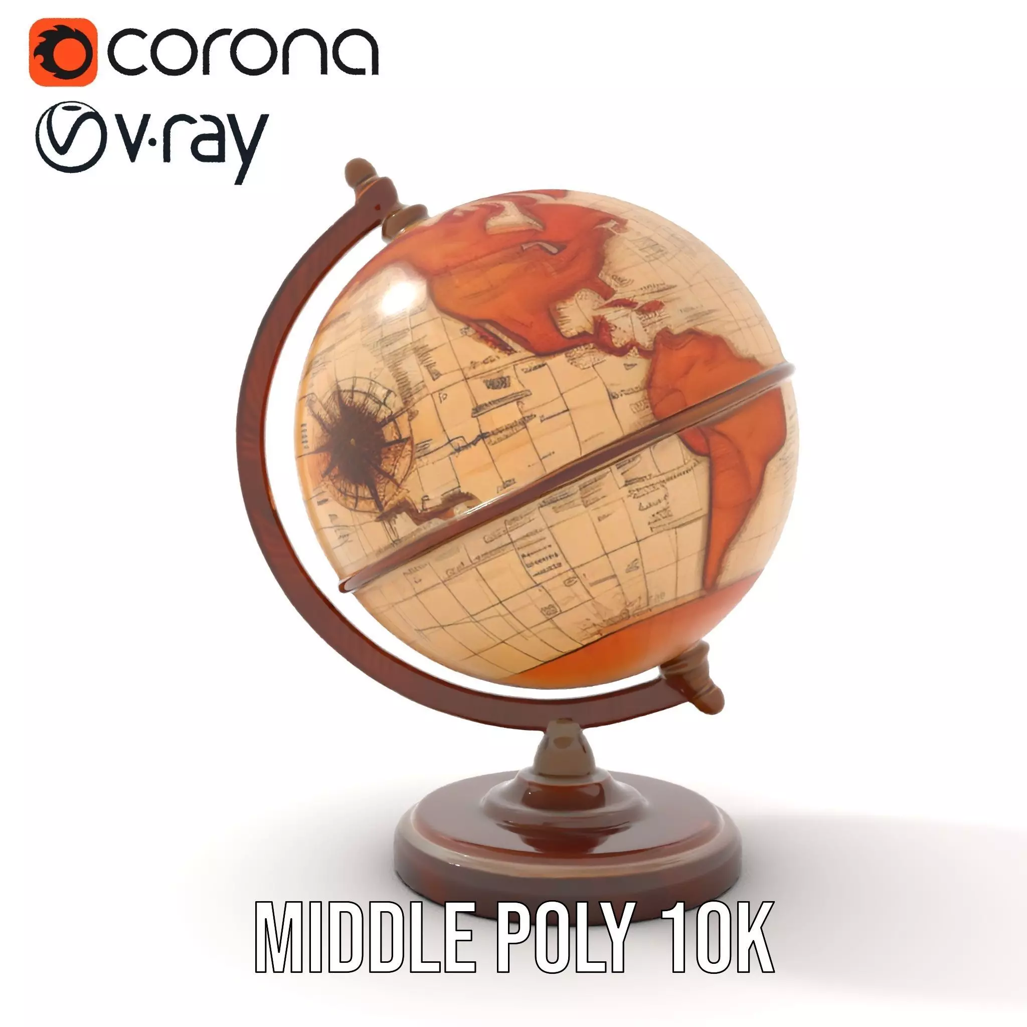 Vintage Globe Earth model pack Low-poly 3D model_19