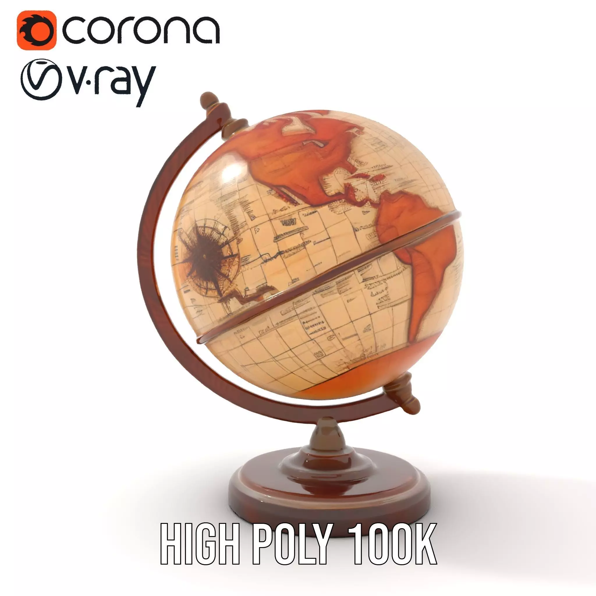 Vintage Globe Earth model pack Low-poly 3D model_26