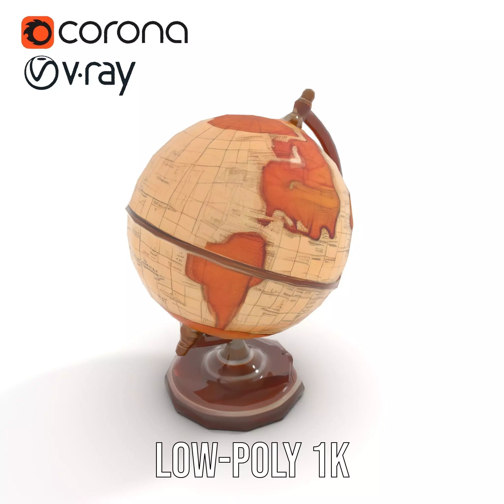 Vintage Globe Earth model pack Low-poly 3D model_20