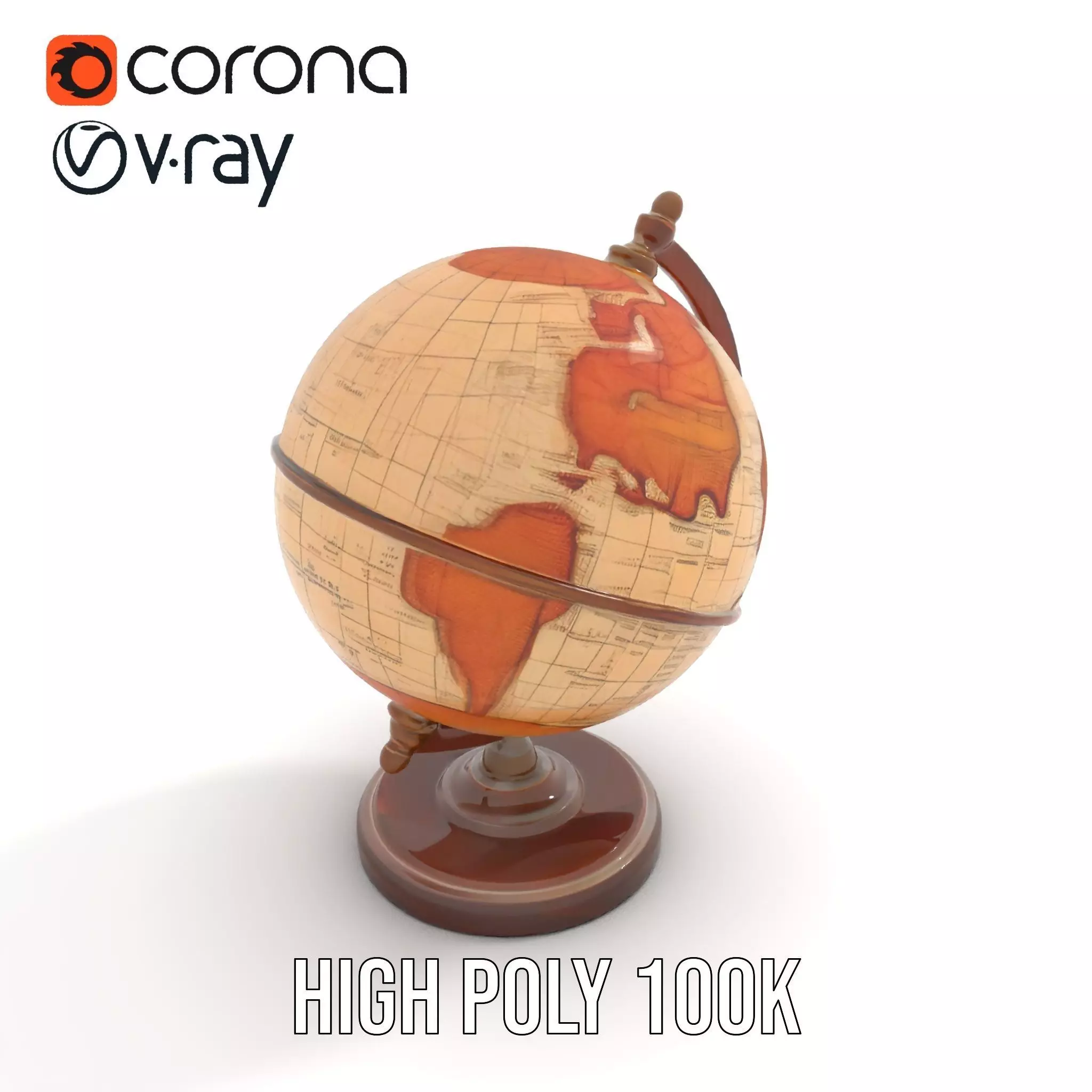 Vintage Globe Earth model pack Low-poly 3D model_15
