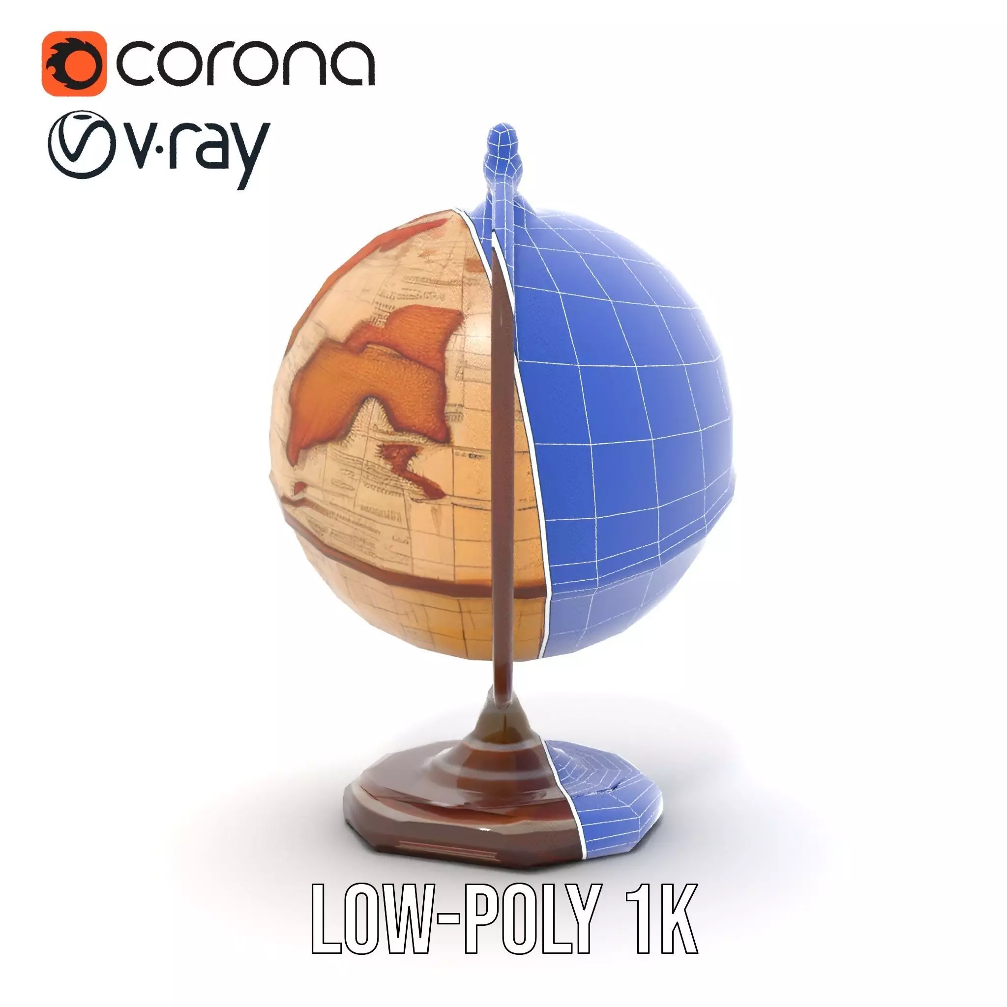 Vintage Globe Earth model pack Low-poly 3D model_14