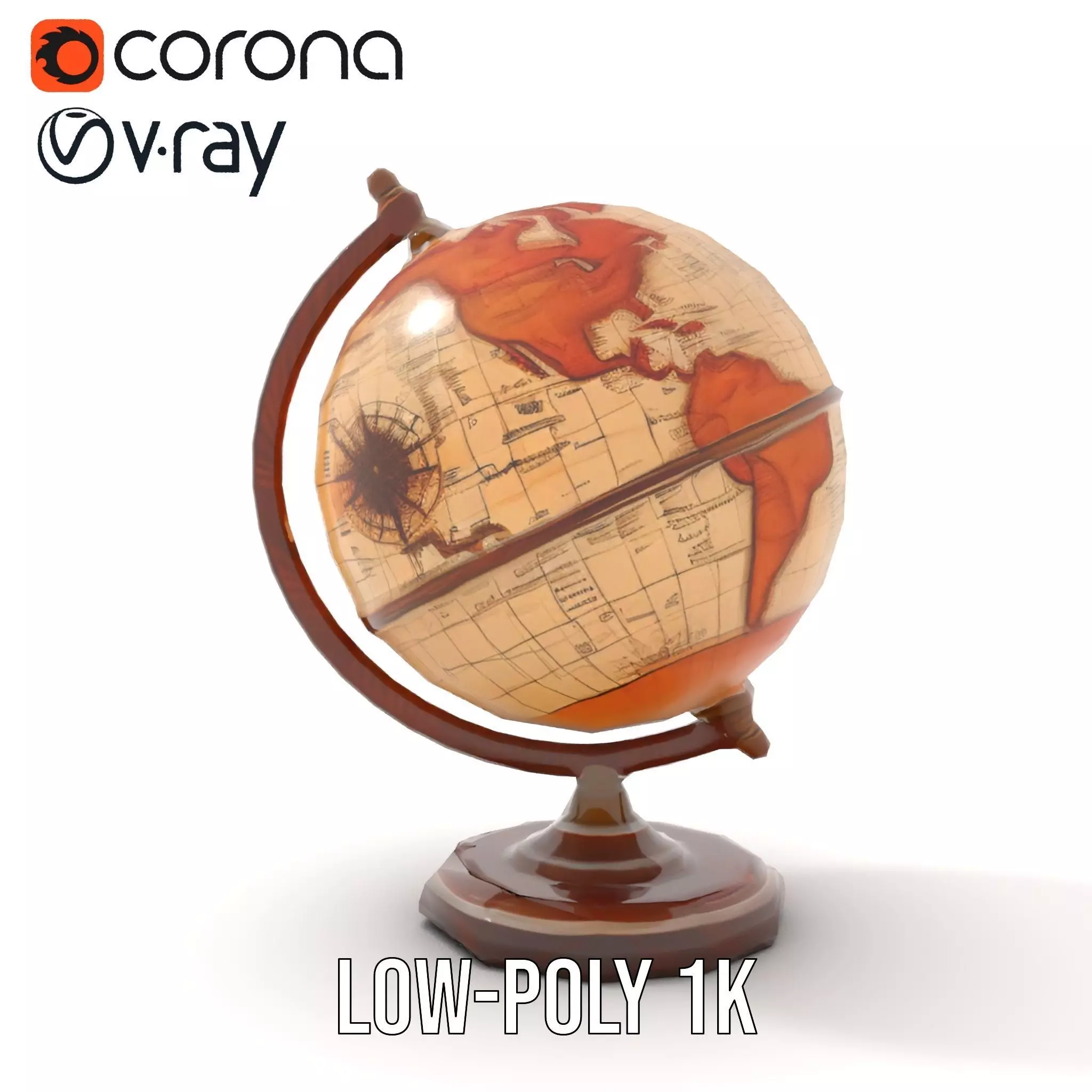 Vintage Globe Earth model pack Low-poly 3D model_22