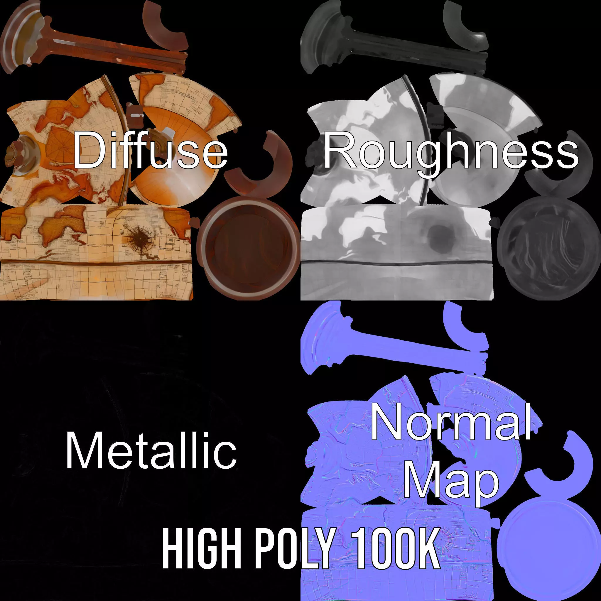 Vintage Globe Earth model pack Low-poly 3D model_3