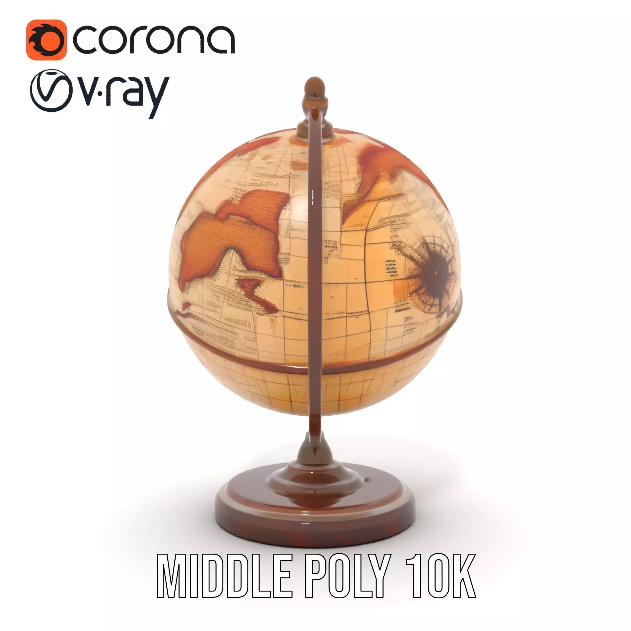 Vintage Globe Earth model pack Low-poly 3D model_21