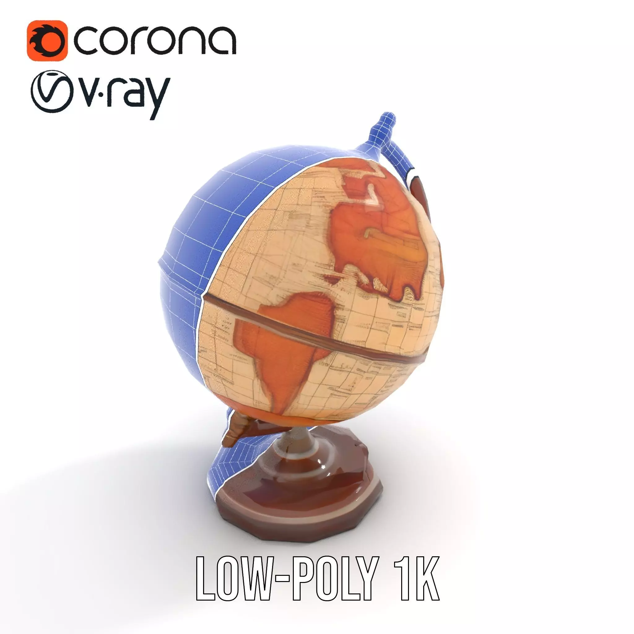 Vintage Globe Earth model pack Low-poly 3D model_25
