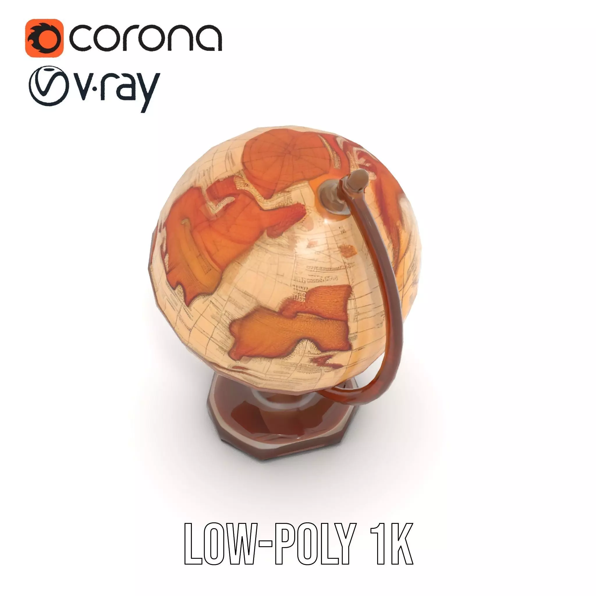 Vintage Globe Earth model pack Low-poly 3D model_9