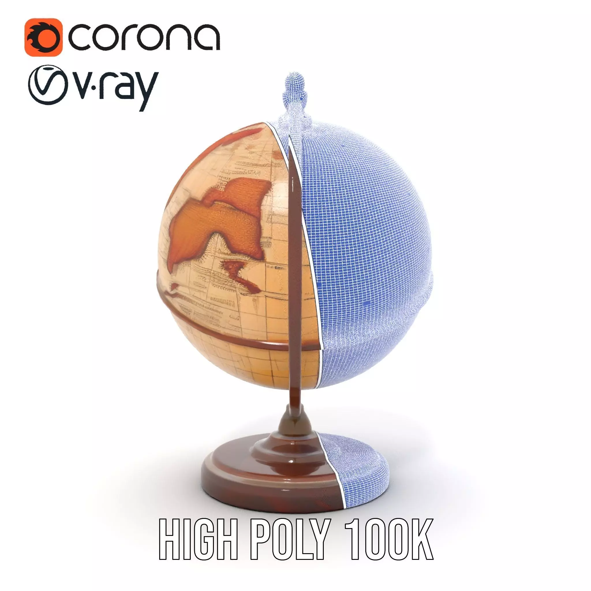 Vintage Globe Earth model pack Low-poly 3D model_34