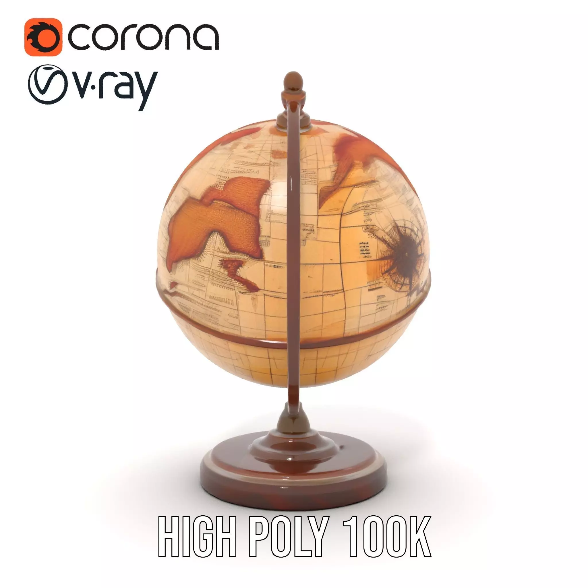 Vintage Globe Earth model pack Low-poly 3D model_29