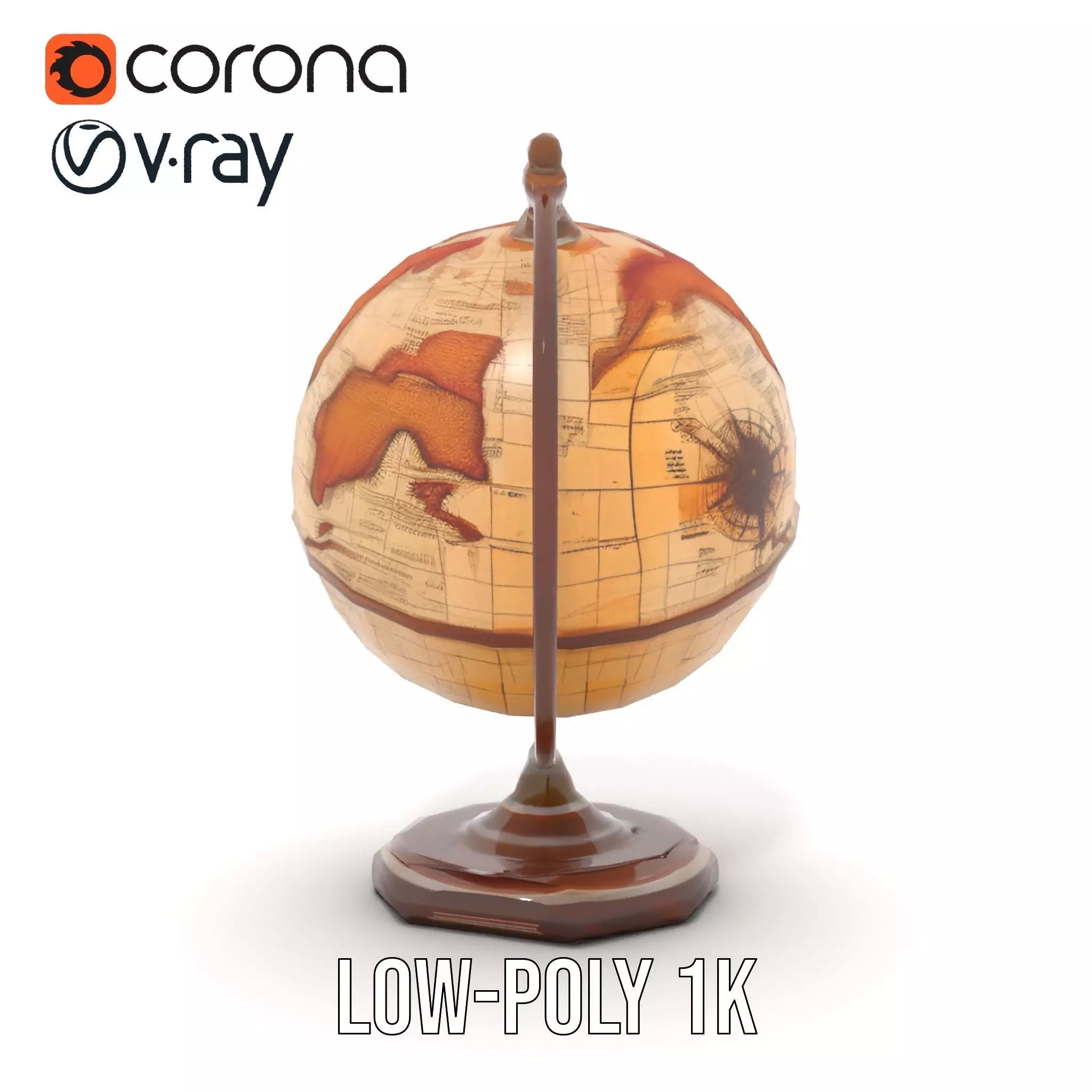 Vintage Globe Earth model pack Low-poly 3D model_17