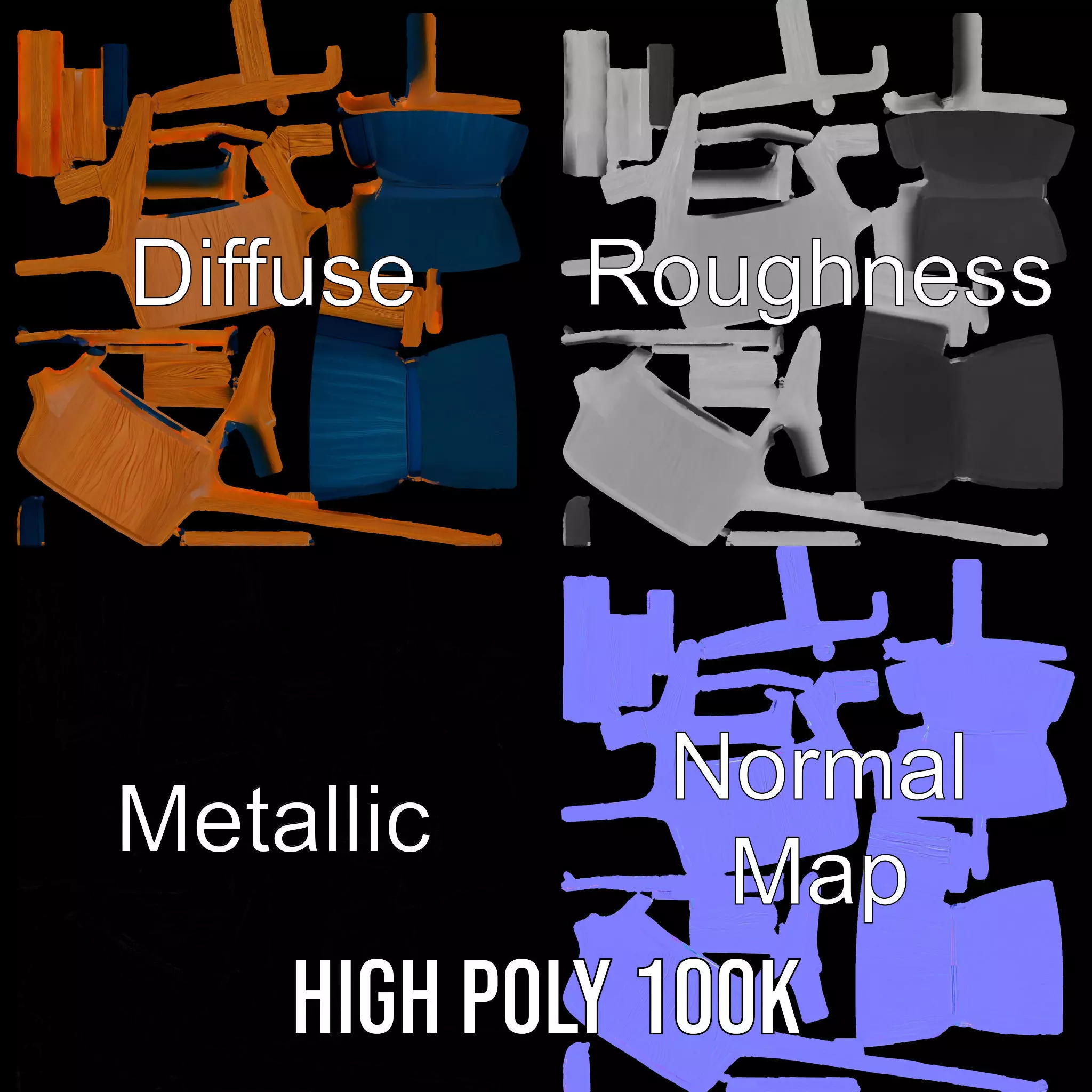 Contemporary Wooden Chair model pack Low-poly 3D model_3