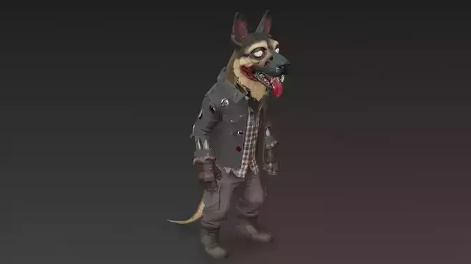 Cartoon Furry Zombie Dog Character PBR 3D Model
