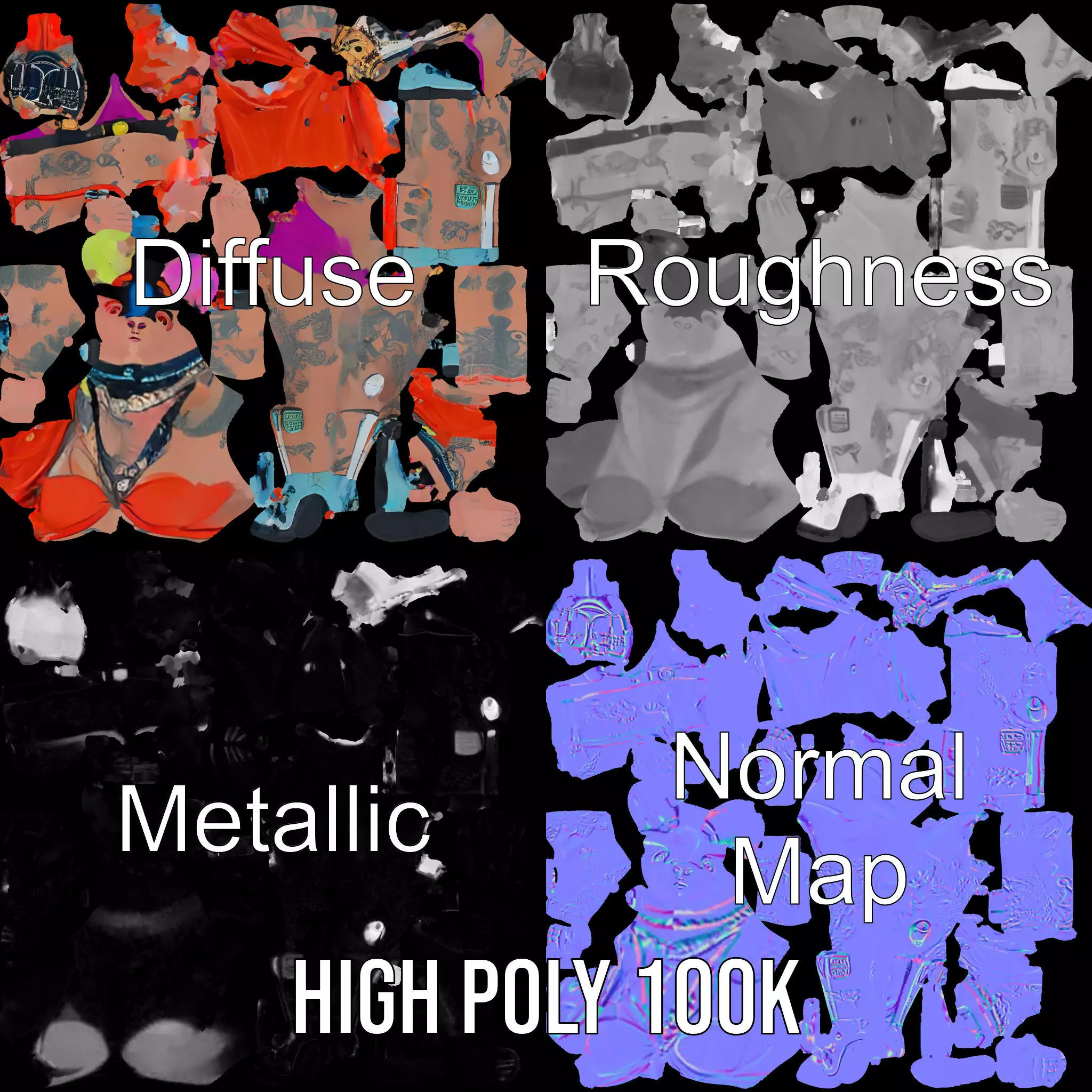 Vibrant Cyberpunk Character model pack Low-poly 3D model_3