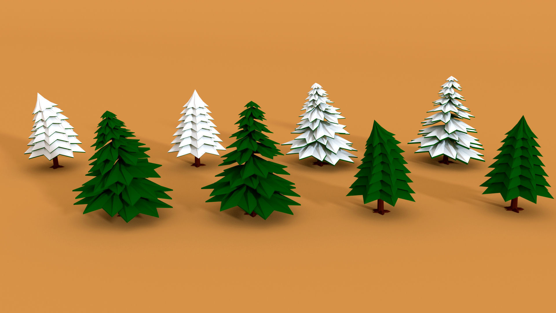 Pine Trees Pack 2 with Snow Low-poly 3D model_3
