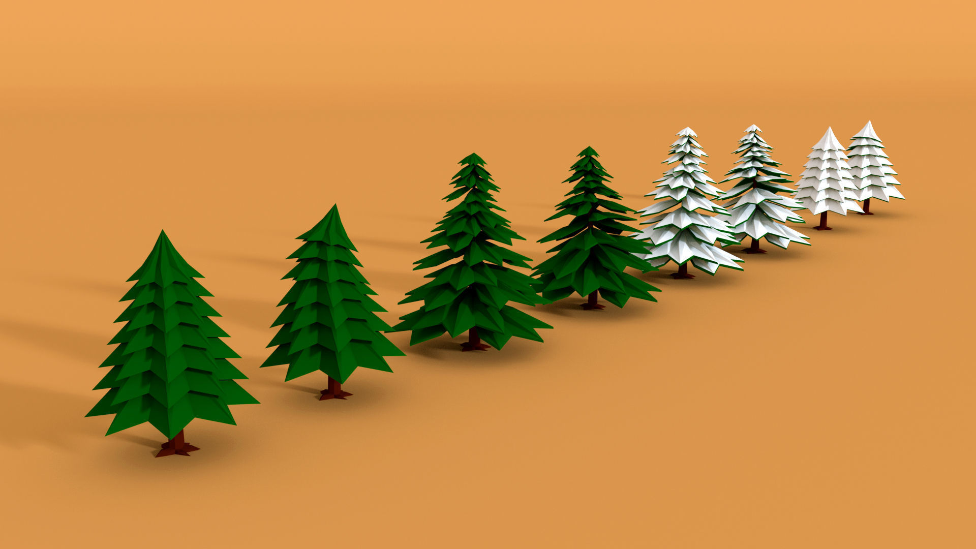 Pine Trees Pack 2 with Snow Low-poly 3D model_1