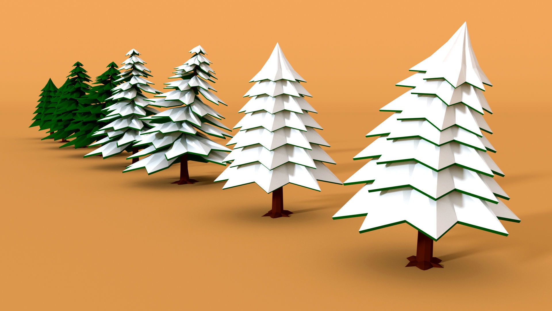 Pine Trees Pack 2 with Snow Low-poly 3D model_4