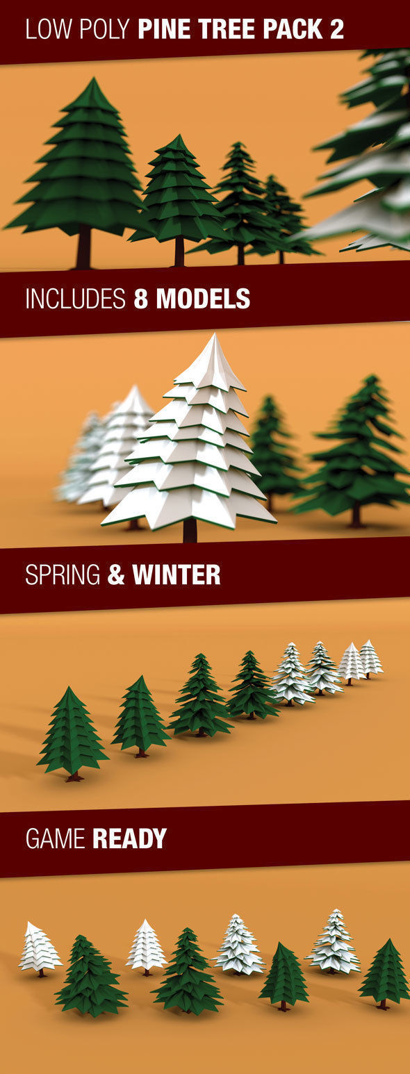 Pine Trees Pack 2 with Snow Low-poly 3D model_5
