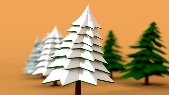 Pine Trees Pack 2 with Snow Low-poly 3D model