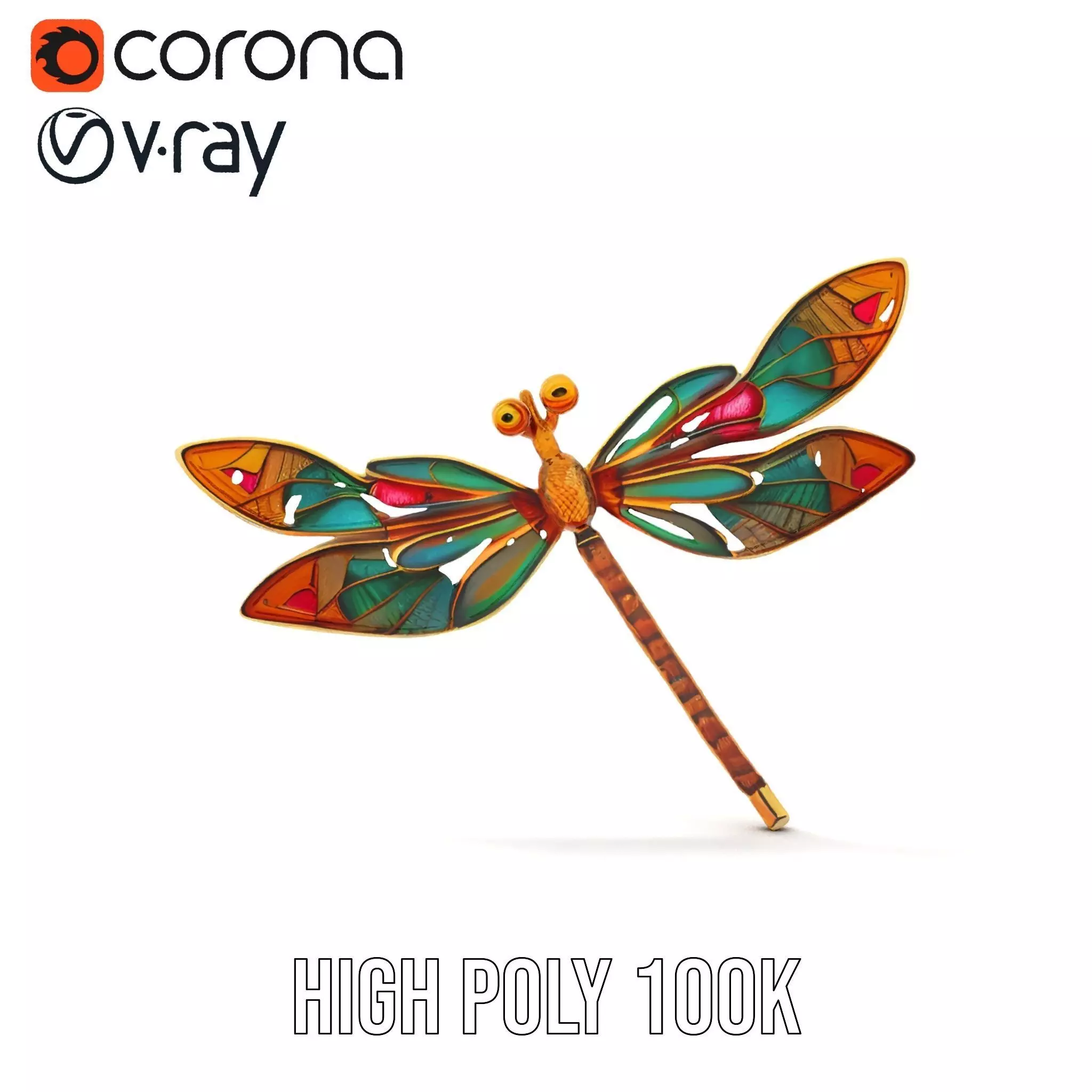 Elegant Dragonfly Brooch model pack Low-poly 3D model_18