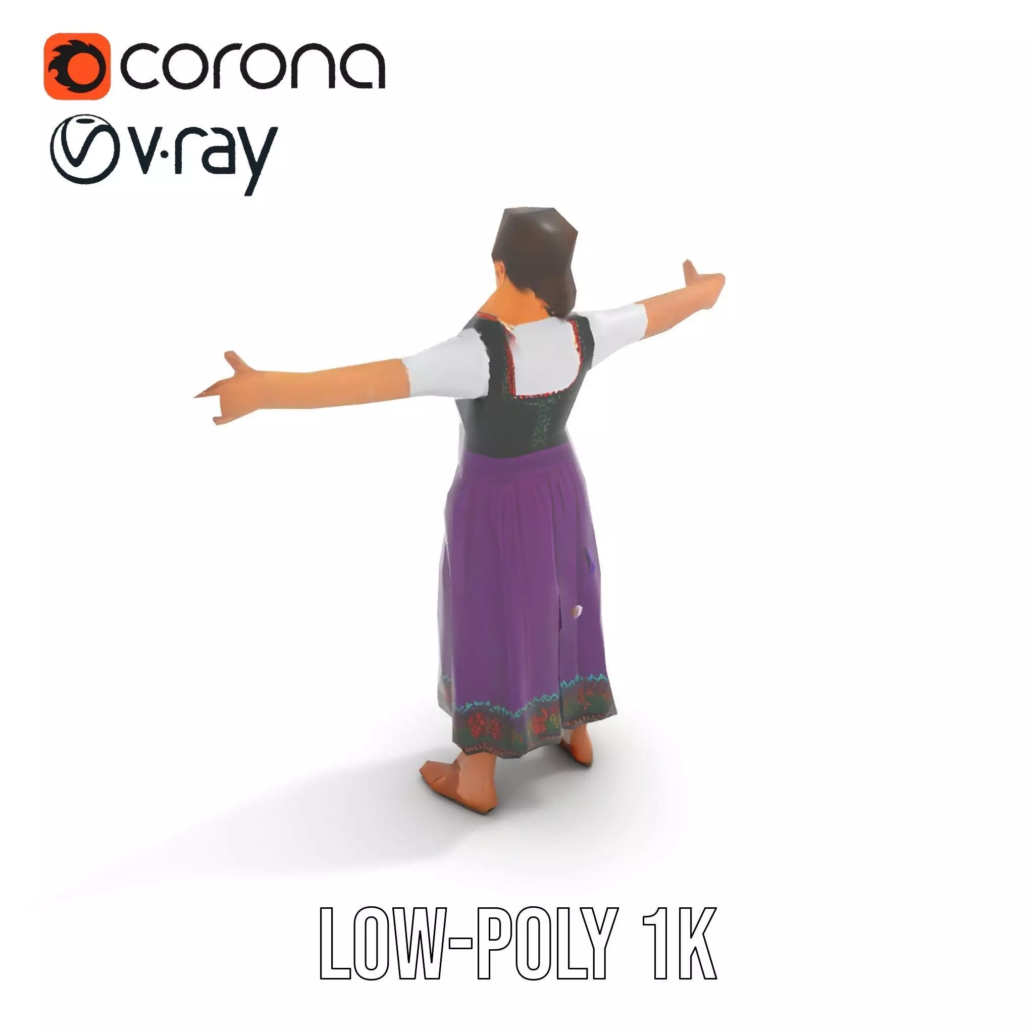 Purple Dirndl Dress model pack Low-poly 3D model_16