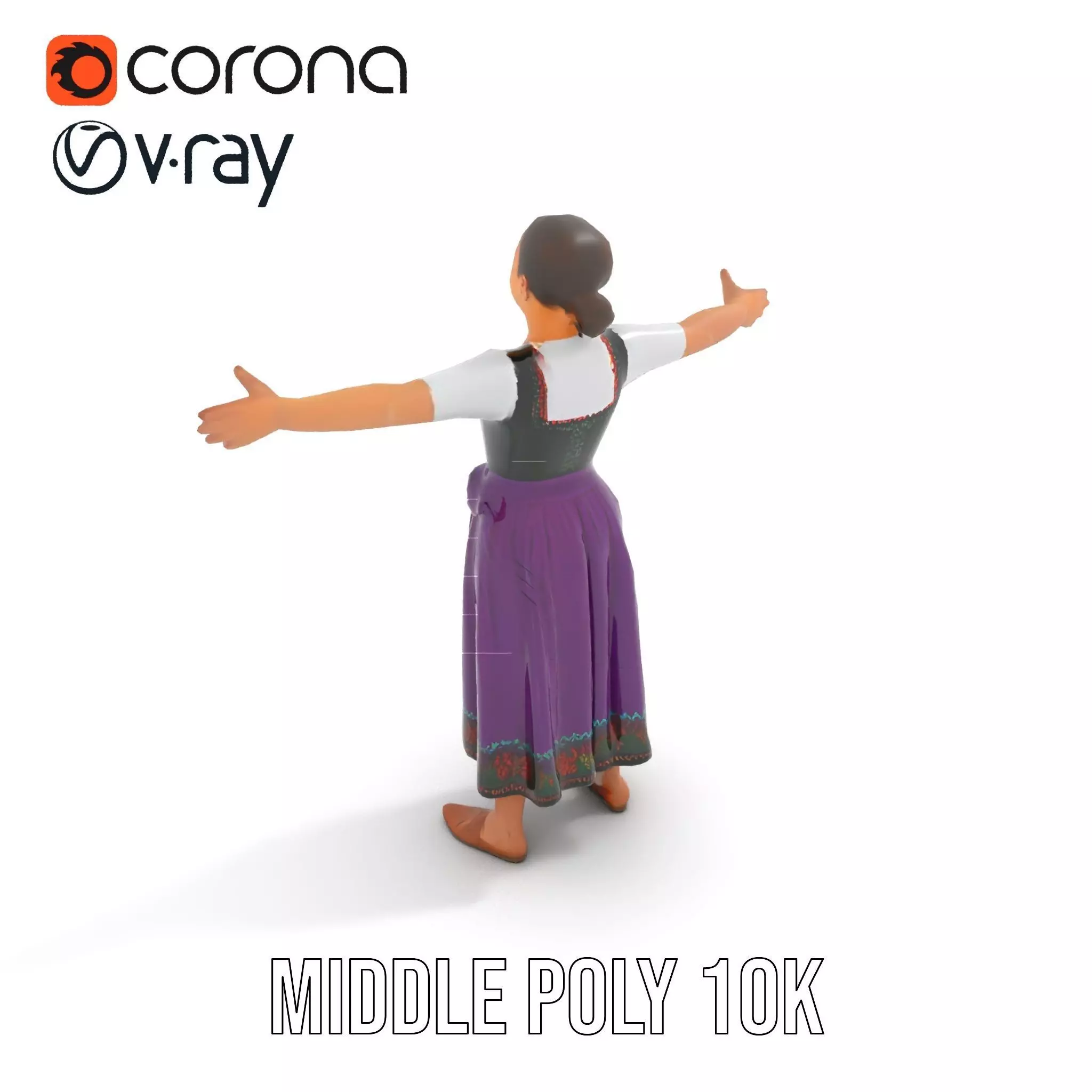 Purple Dirndl Dress model pack Low-poly 3D model_6