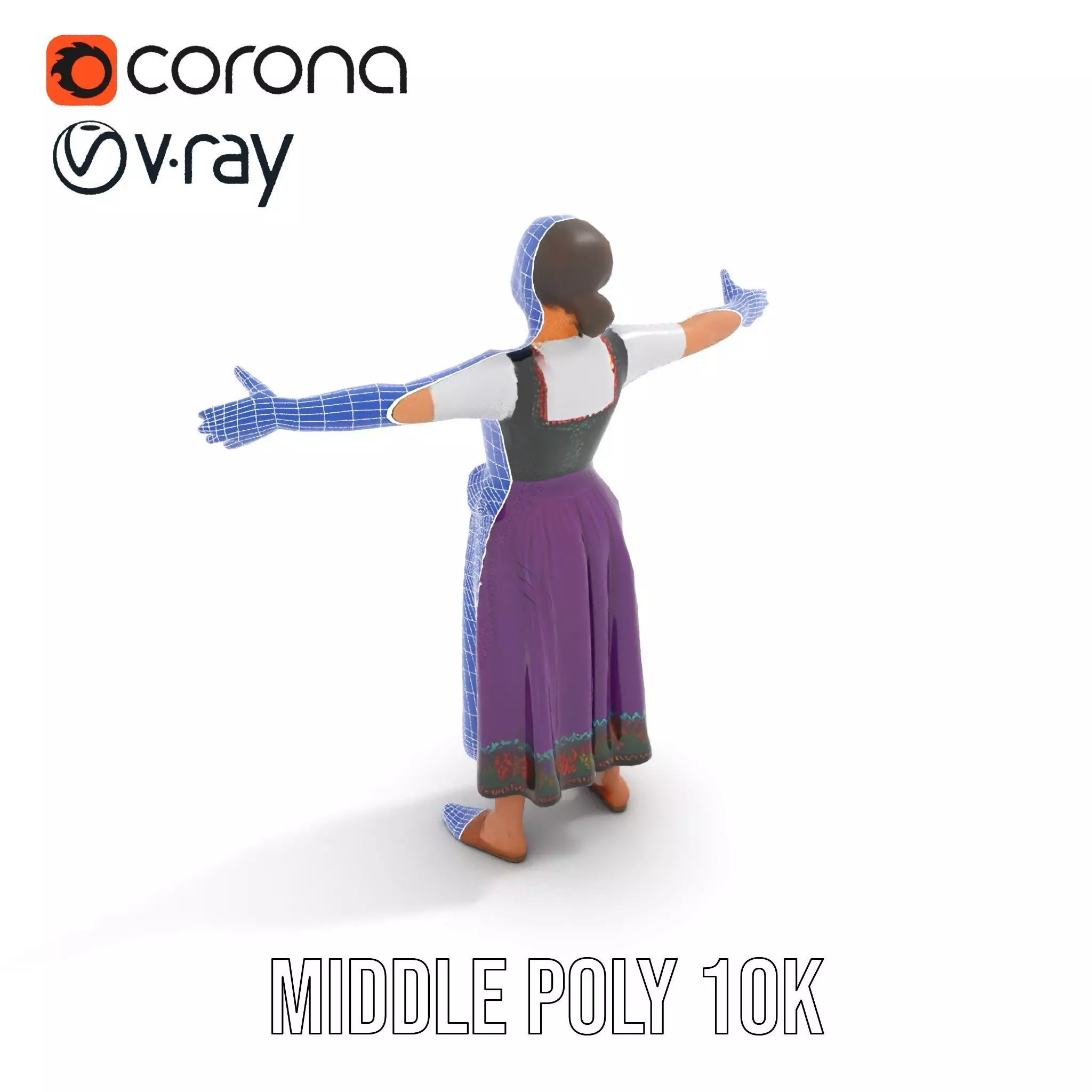 Purple Dirndl Dress model pack Low-poly 3D model_15