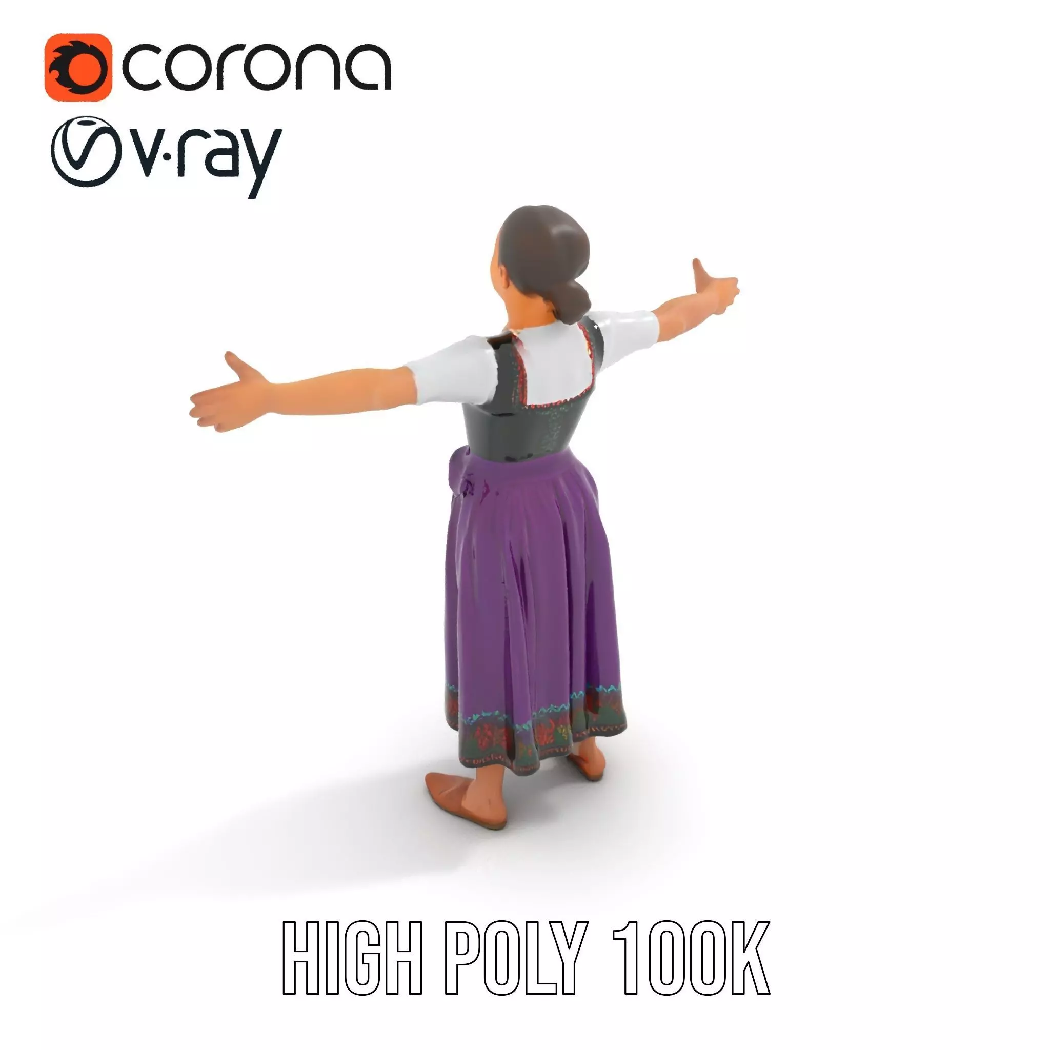 Purple Dirndl Dress model pack Low-poly 3D model_22