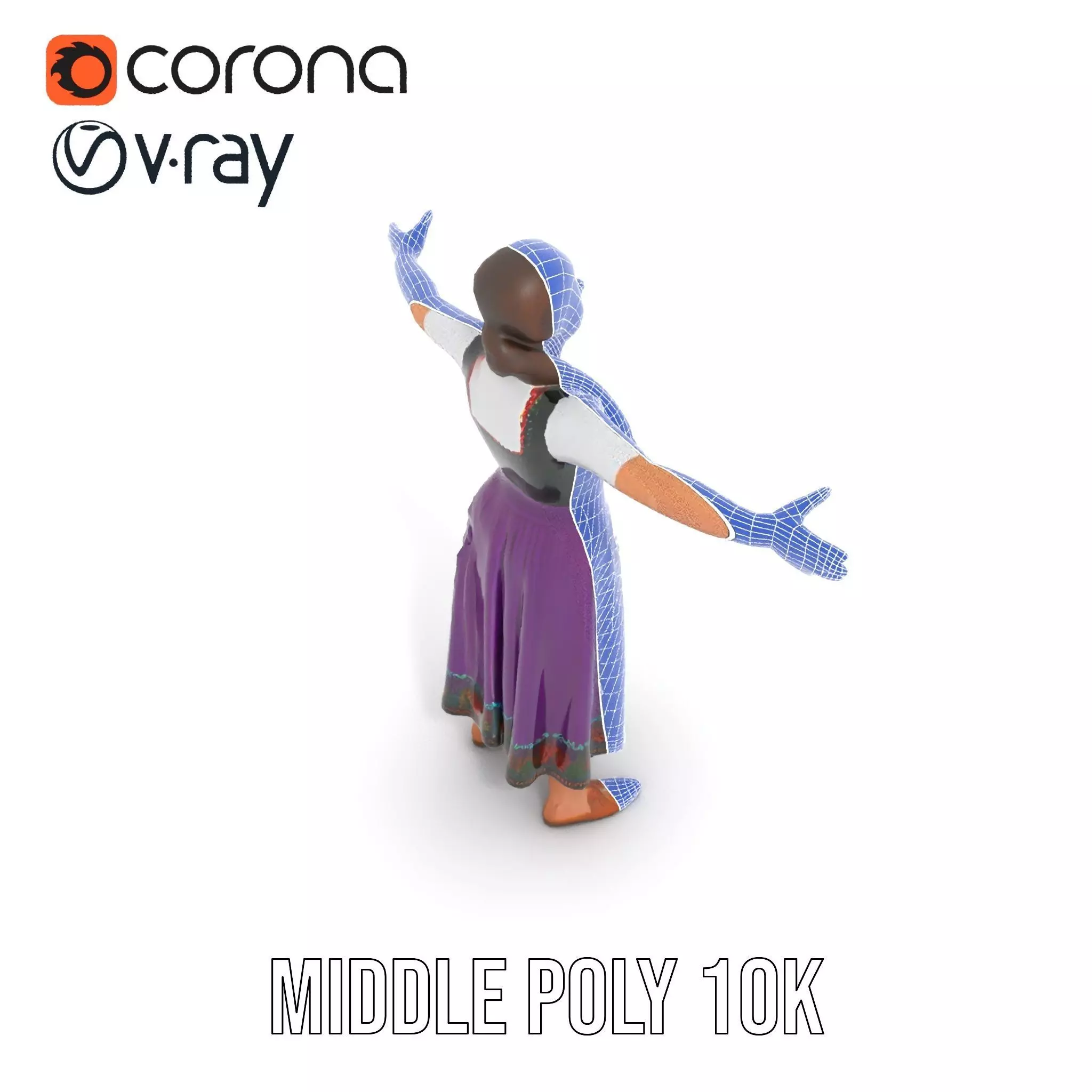 Purple Dirndl Dress model pack Low-poly 3D model_11