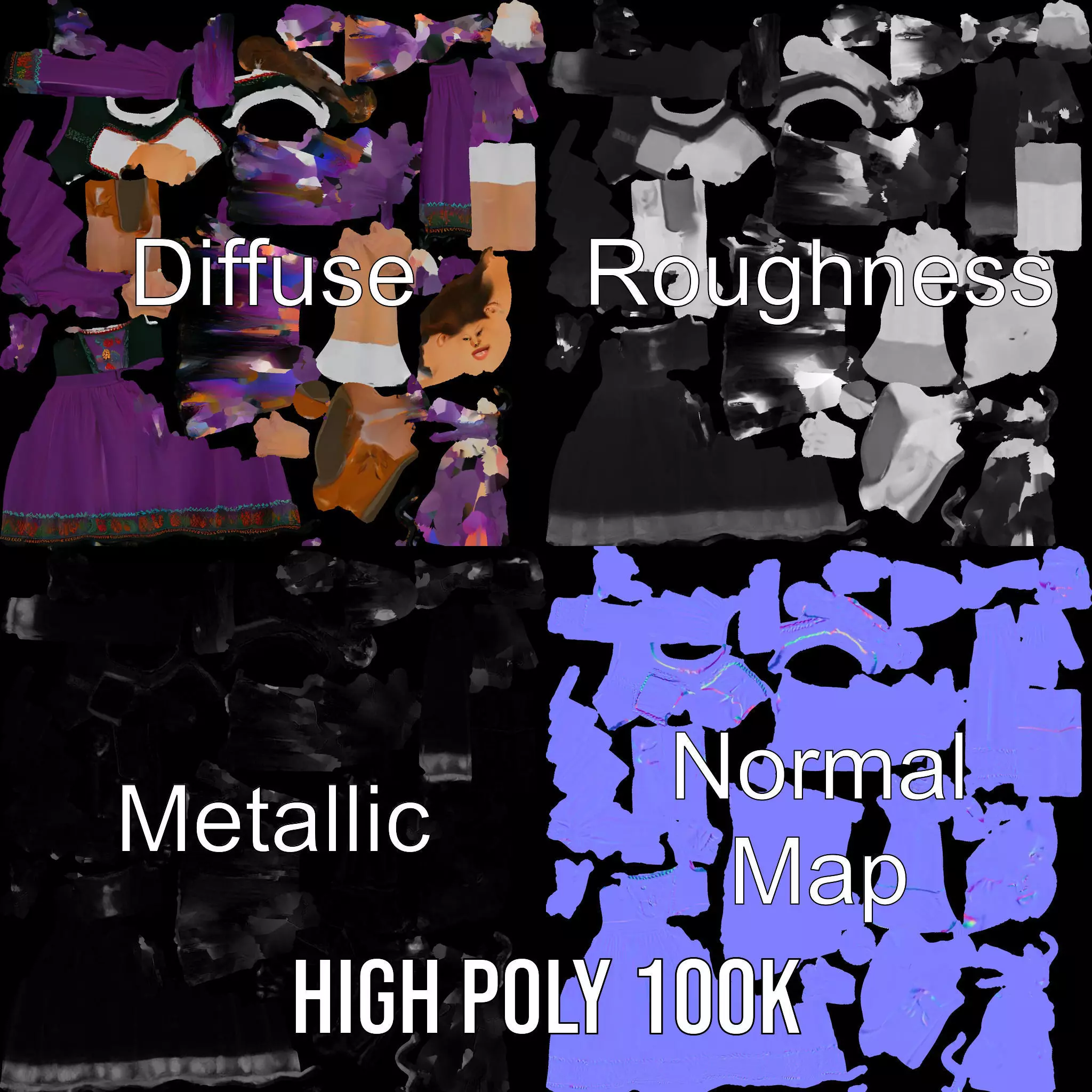 Purple Dirndl Dress model pack Low-poly 3D model_3