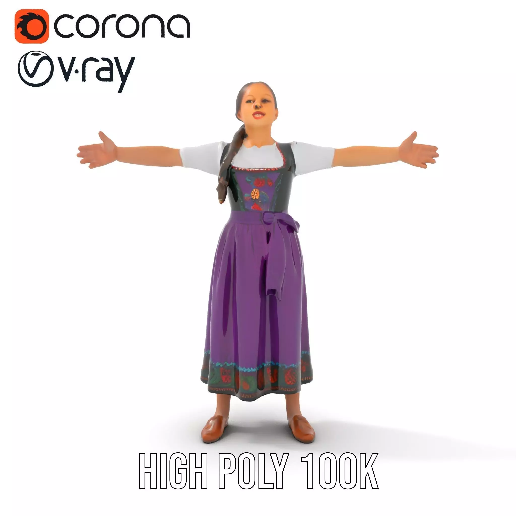 Purple Dirndl Dress model pack Low-poly 3D model_19