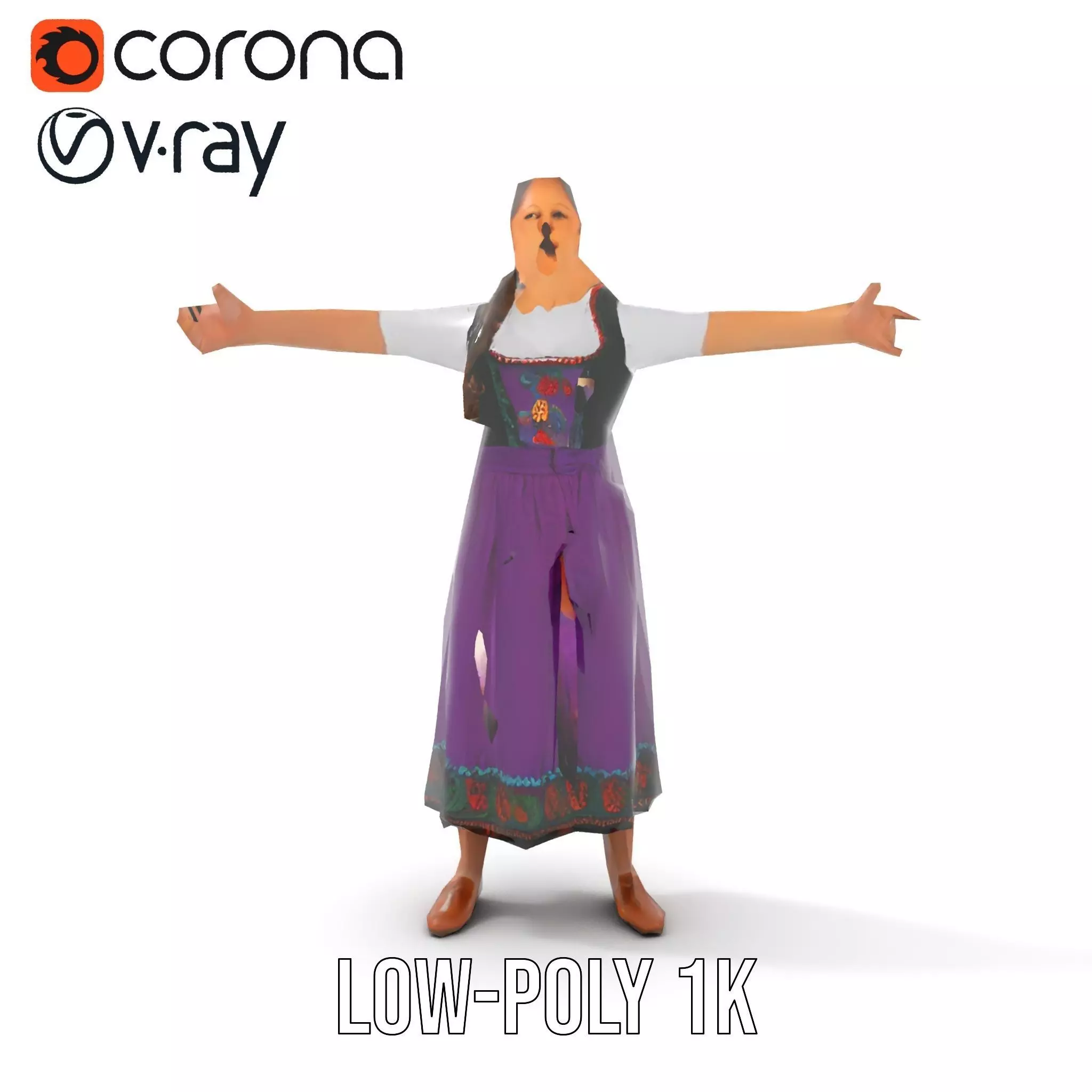 Purple Dirndl Dress model pack Low-poly 3D model_14