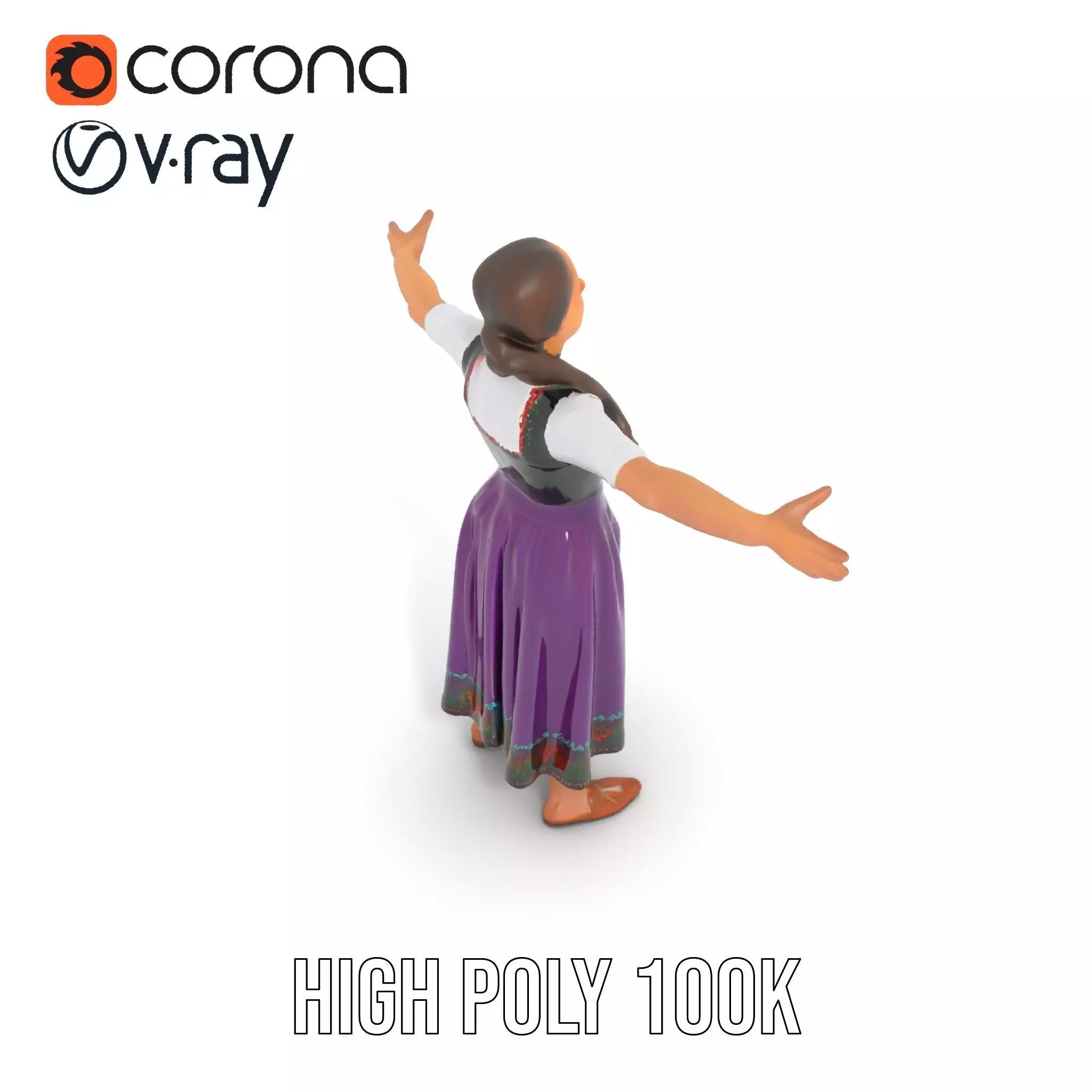 Purple Dirndl Dress model pack Low-poly 3D model_28