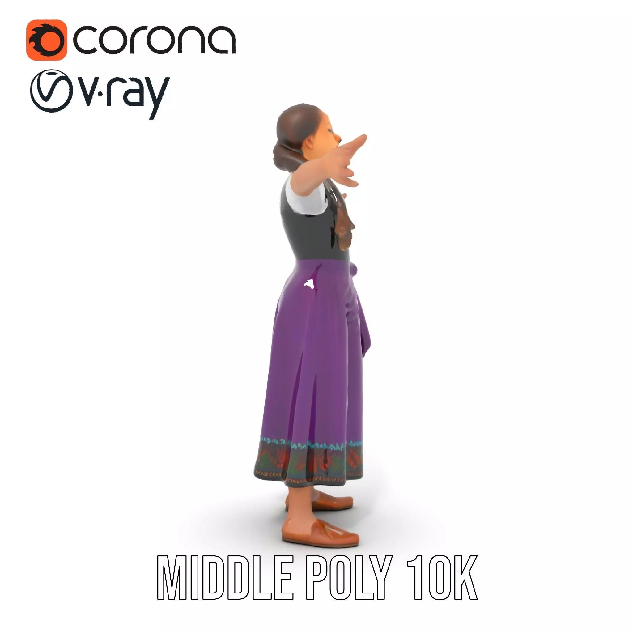 Purple Dirndl Dress model pack Low-poly 3D model_13