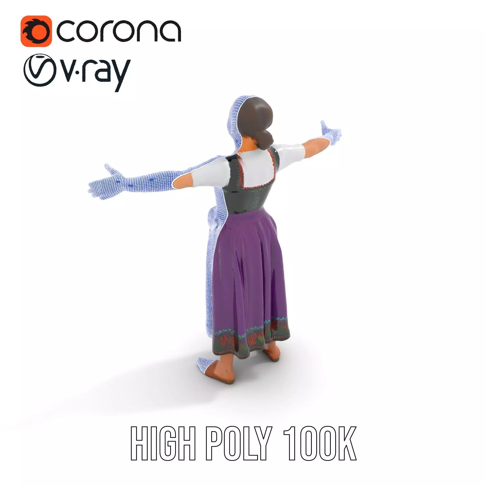 Purple Dirndl Dress model pack Low-poly 3D model_33